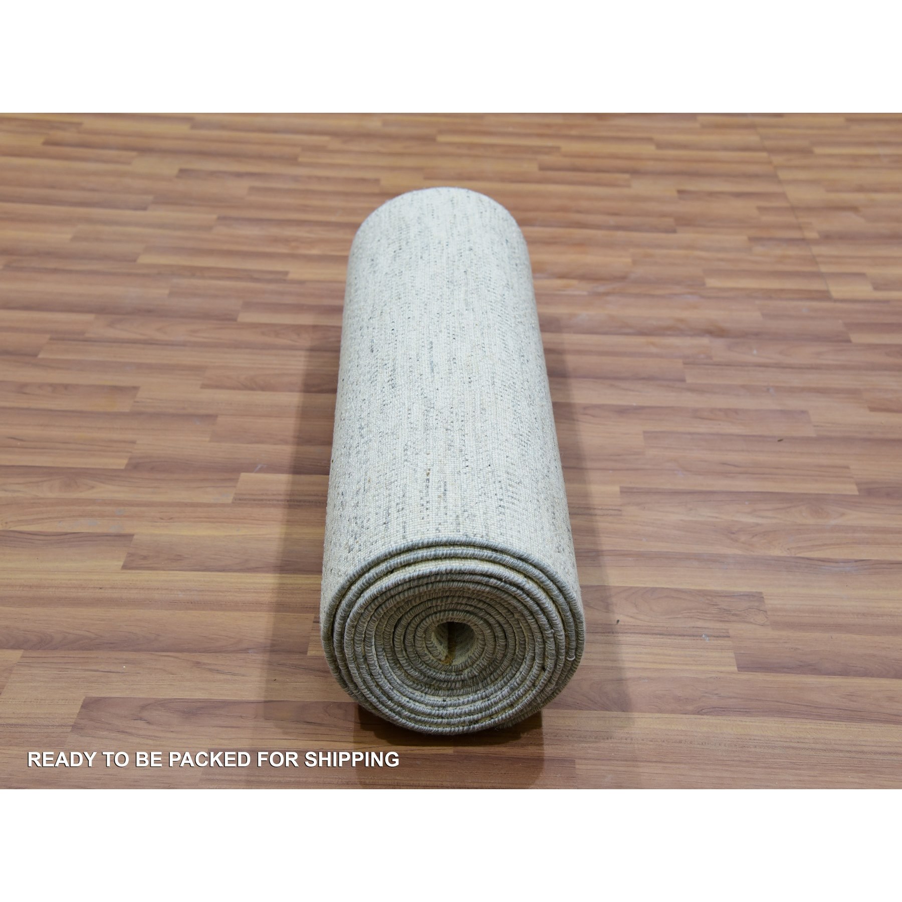 2'5"x15'10" Stonington Gray, Modern Hand Knotted Borderless, Plain Undyed 100% Wool, Grass Design, XL Runner Oriental Rug HR79830 - Image 7