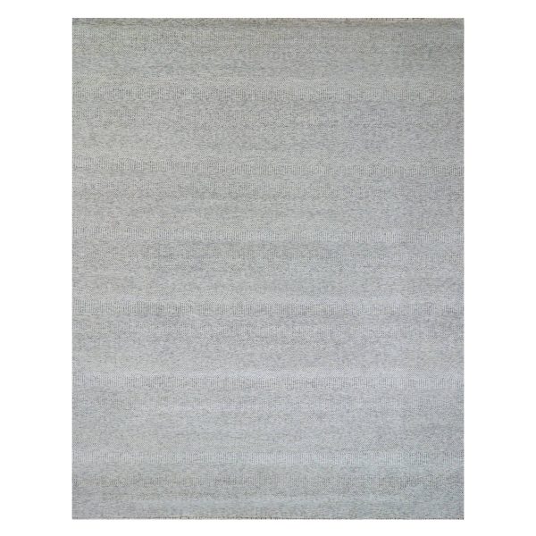 11'1"x15' Chrome Gray, Modern Grass Design, Natural Wool, Hand Knotted, Tone on Tone, Oriental Rug HR79864