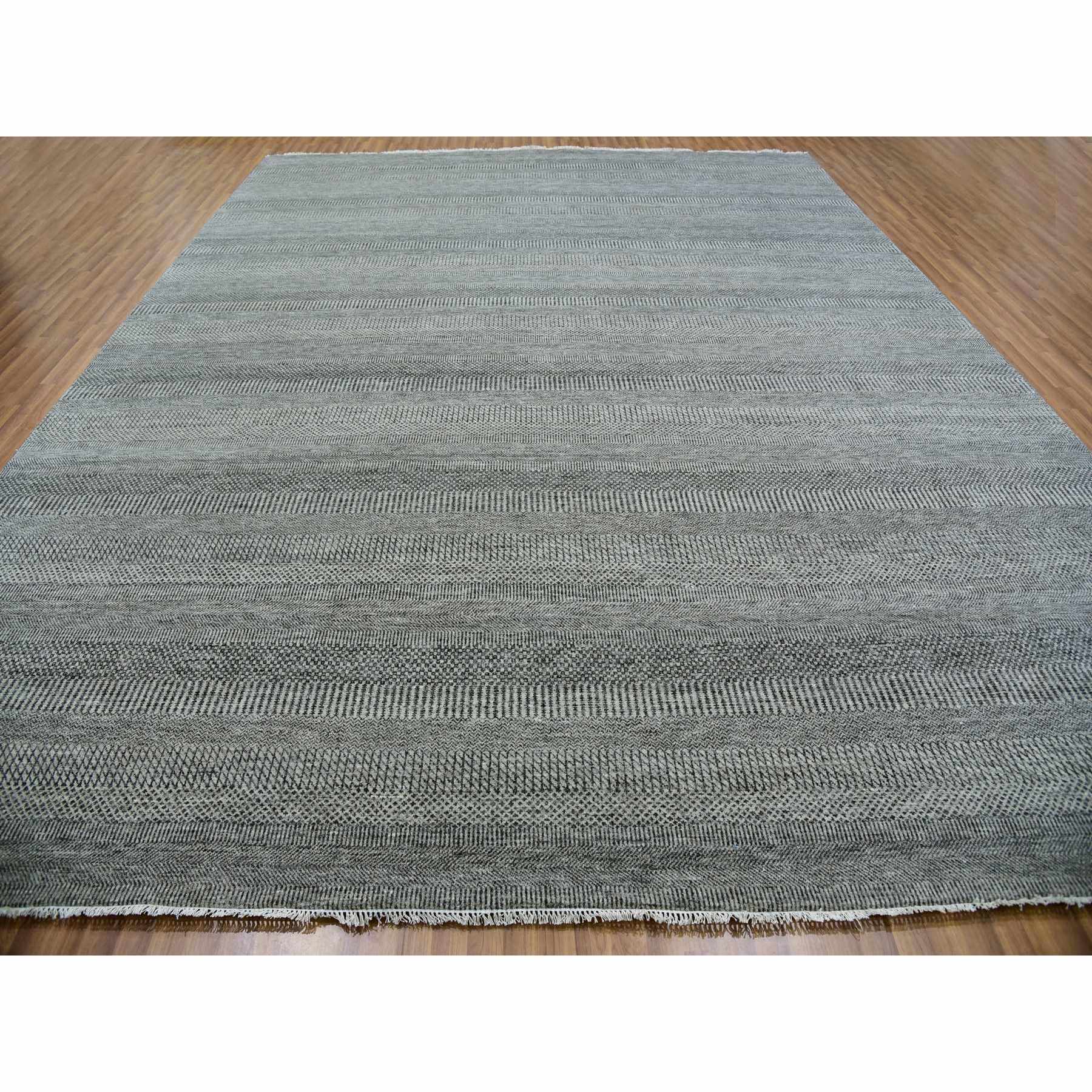 12'1"x15'1" Peppercorn Gray, Borderless, Undyed All Wool and Hand Knotted Grass Design, Tone on Tone, Modern Oversized Oriental Rug HR79868 - Image 3