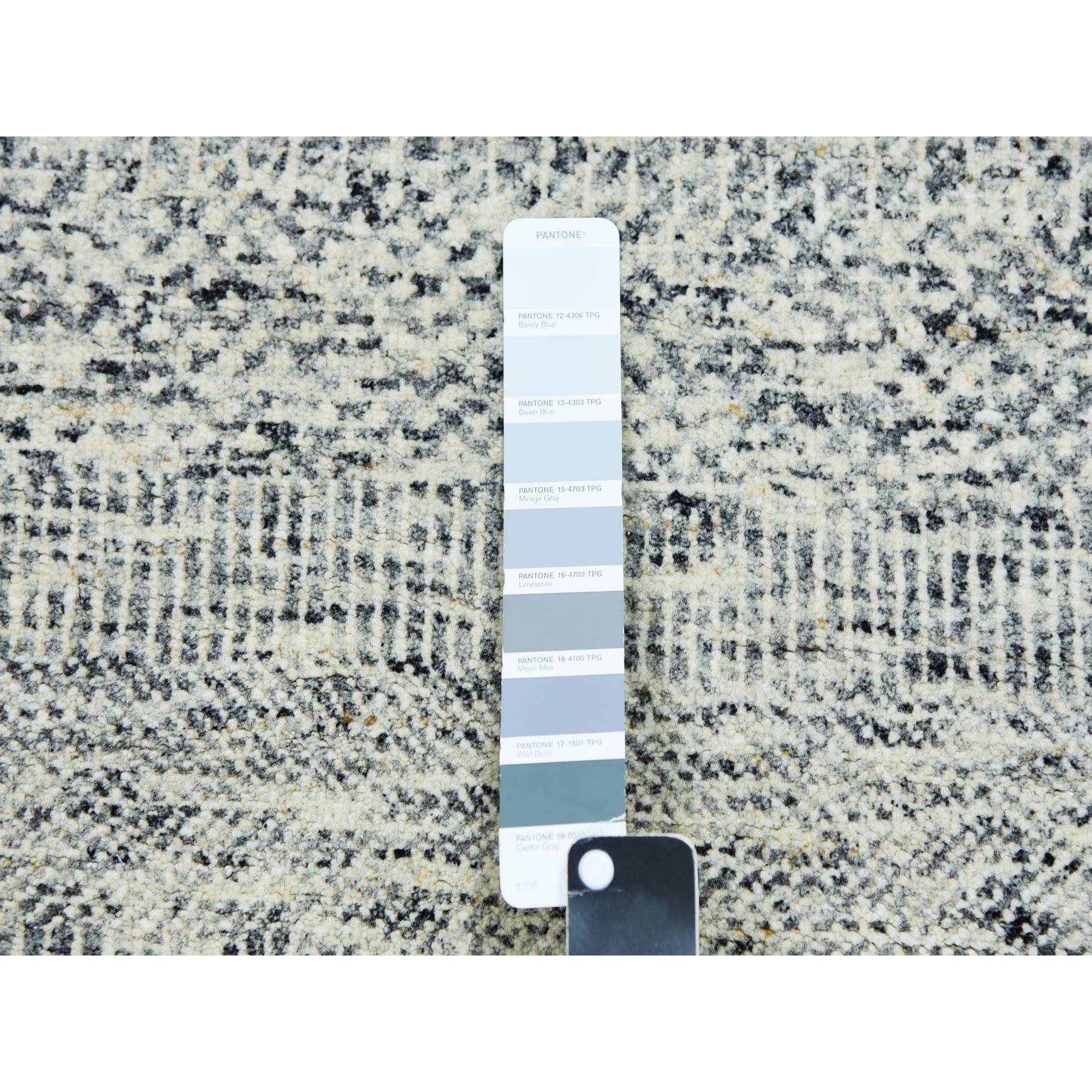 2'5"x26'3" Wales Gray, Borderless Modern Tone on Tone Grass Design, Hand Knotted Undyed Organic Wool, Oriental XL Runner Rug HR79880 - Image 4