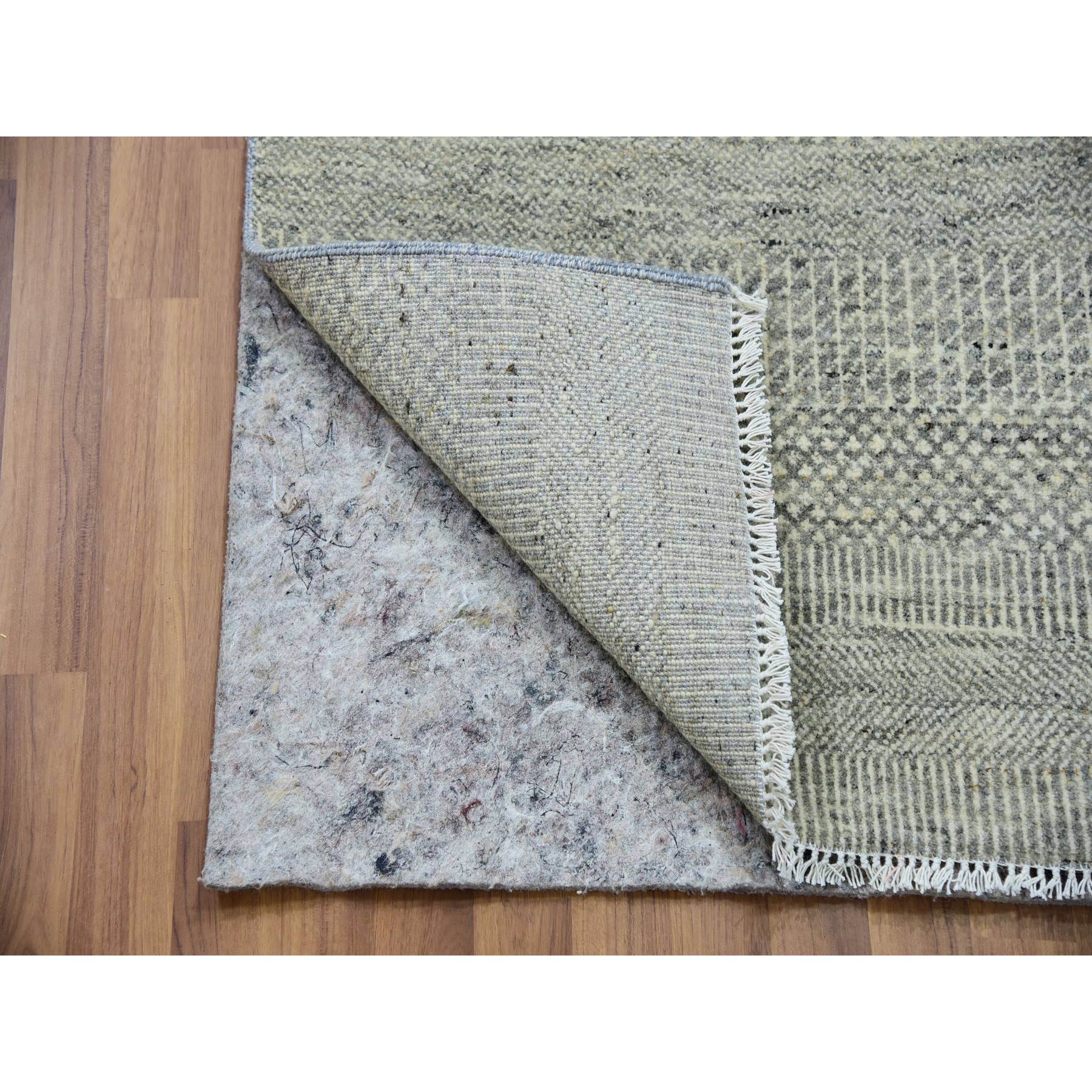 2'5"x26'3" Revere Pewter Gray, Undyed, Tone on Tone, Extra Soft Wool, Modern Hand Knotted and Grass Design, Oriental XL Runner Rug HR79884 - Image 3