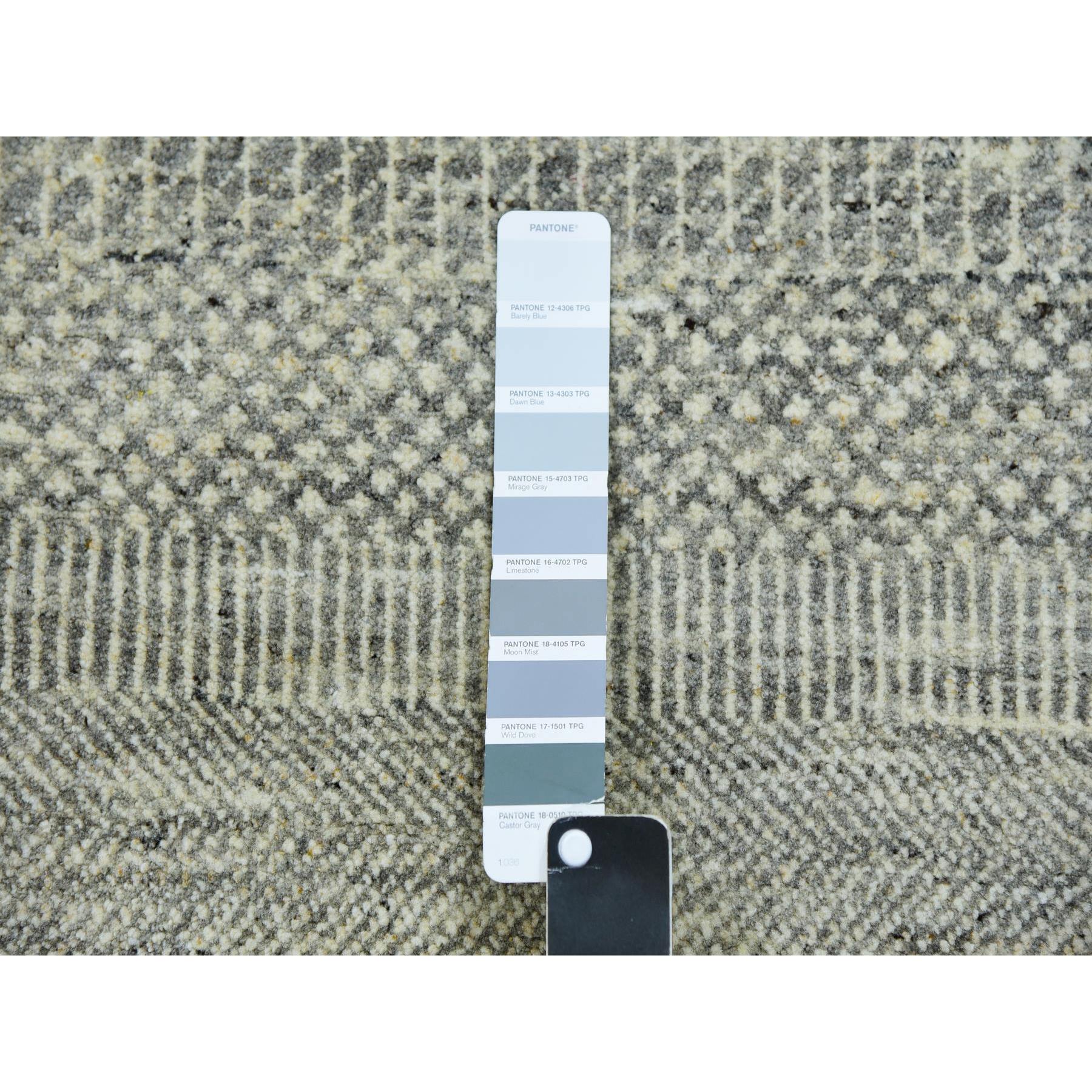 2'5"x26'3" Revere Pewter Gray, Undyed, Tone on Tone, Extra Soft Wool, Modern Hand Knotted and Grass Design, Oriental XL Runner Rug HR79884 - Image 4