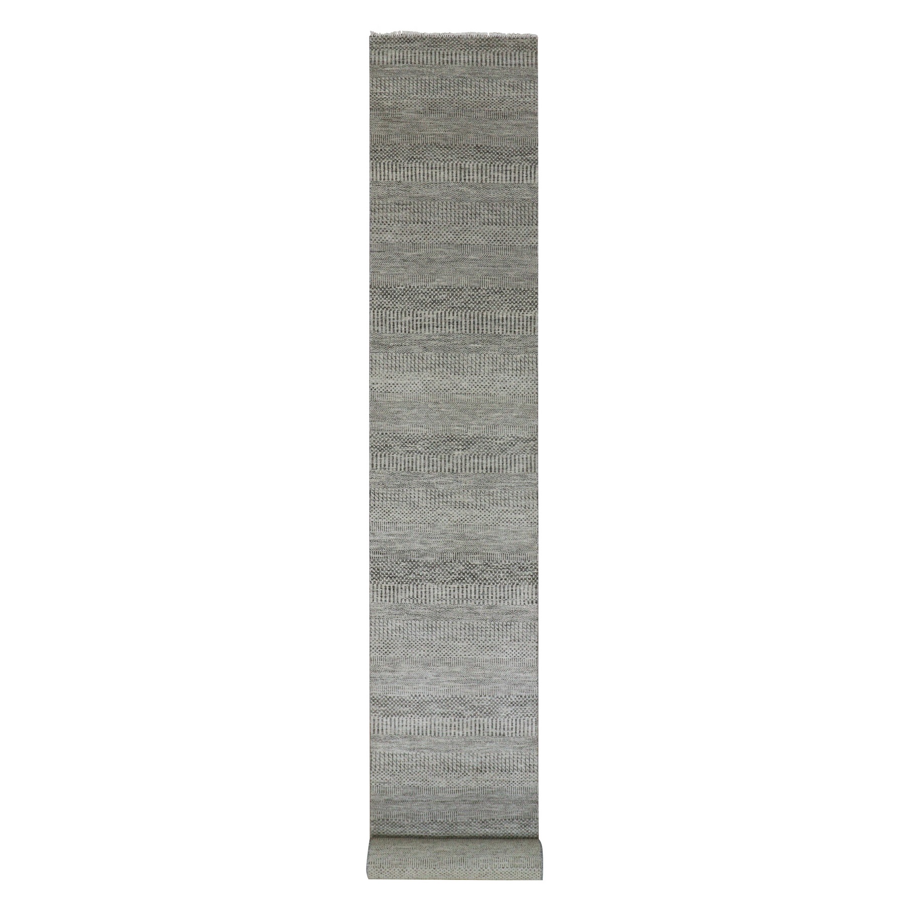2'7"x18'4" Sabre Gray, Modern Undyed Grass Design, Velvety and Soft Wool, Tone On Tone, XL Runner Oriental Rug HR79885