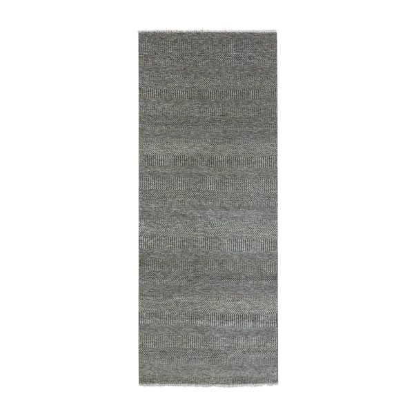 4'x10'2" Dovetail Gray, Modern Organic Undyed Wool Grass Design, Tone On Tone, Hand Knotted Wide Runner Oriental Rug HR79889