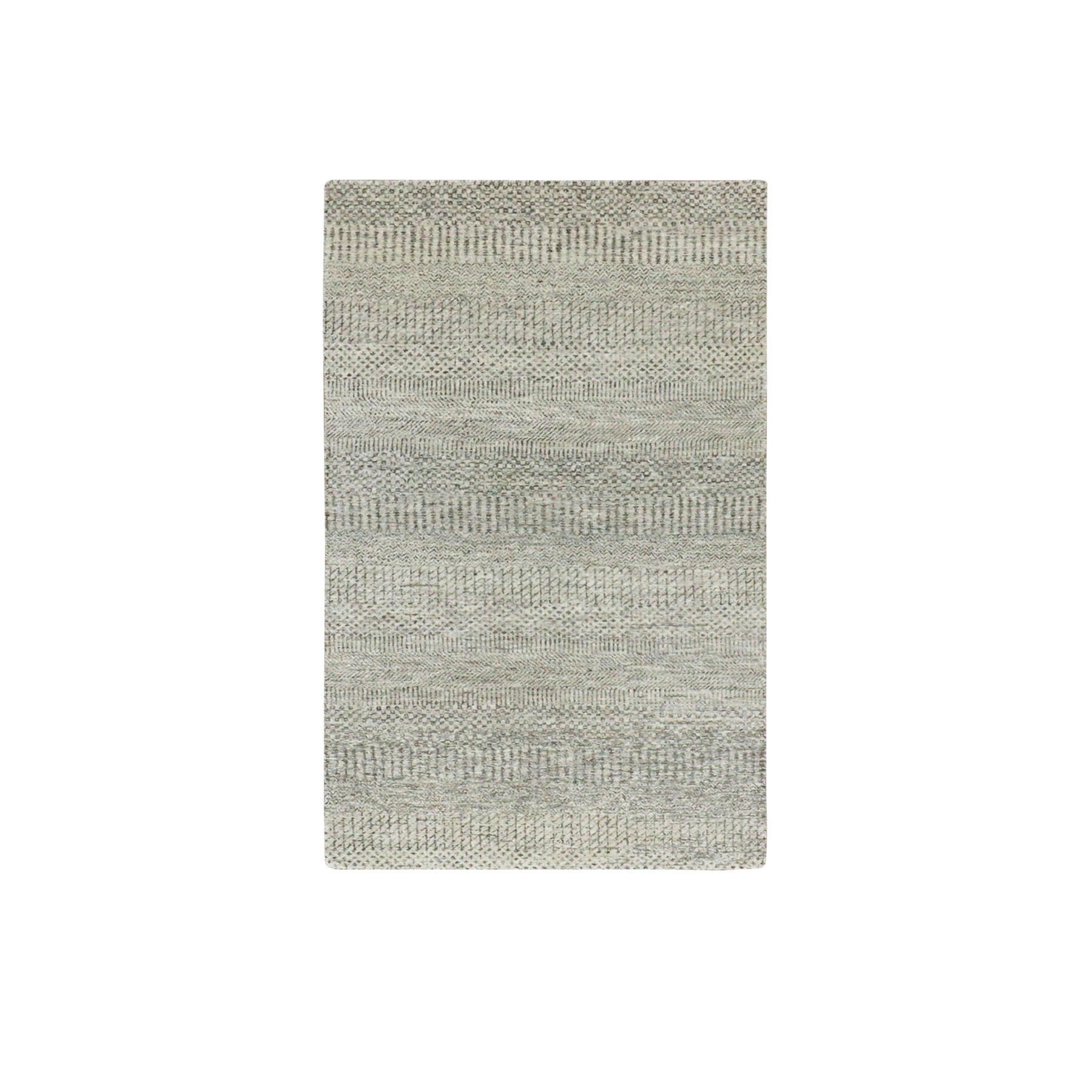 3'x5'2" Amherst Gray, Hand Knotted, Modern Grass Design, Tone On Tone, Pure Undyed Wool, Oriental Rug HR79891