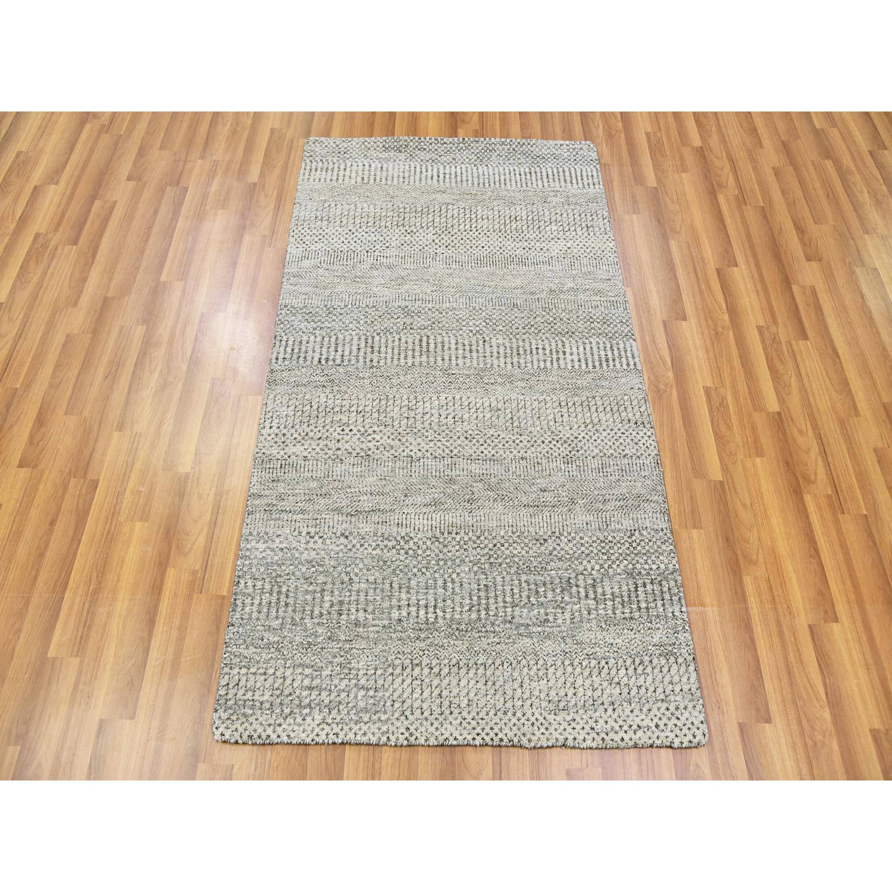 3'x5'2" Amherst Gray, Hand Knotted, Modern Grass Design, Tone On Tone, Pure Undyed Wool, Oriental Rug HR79891 - Image 2