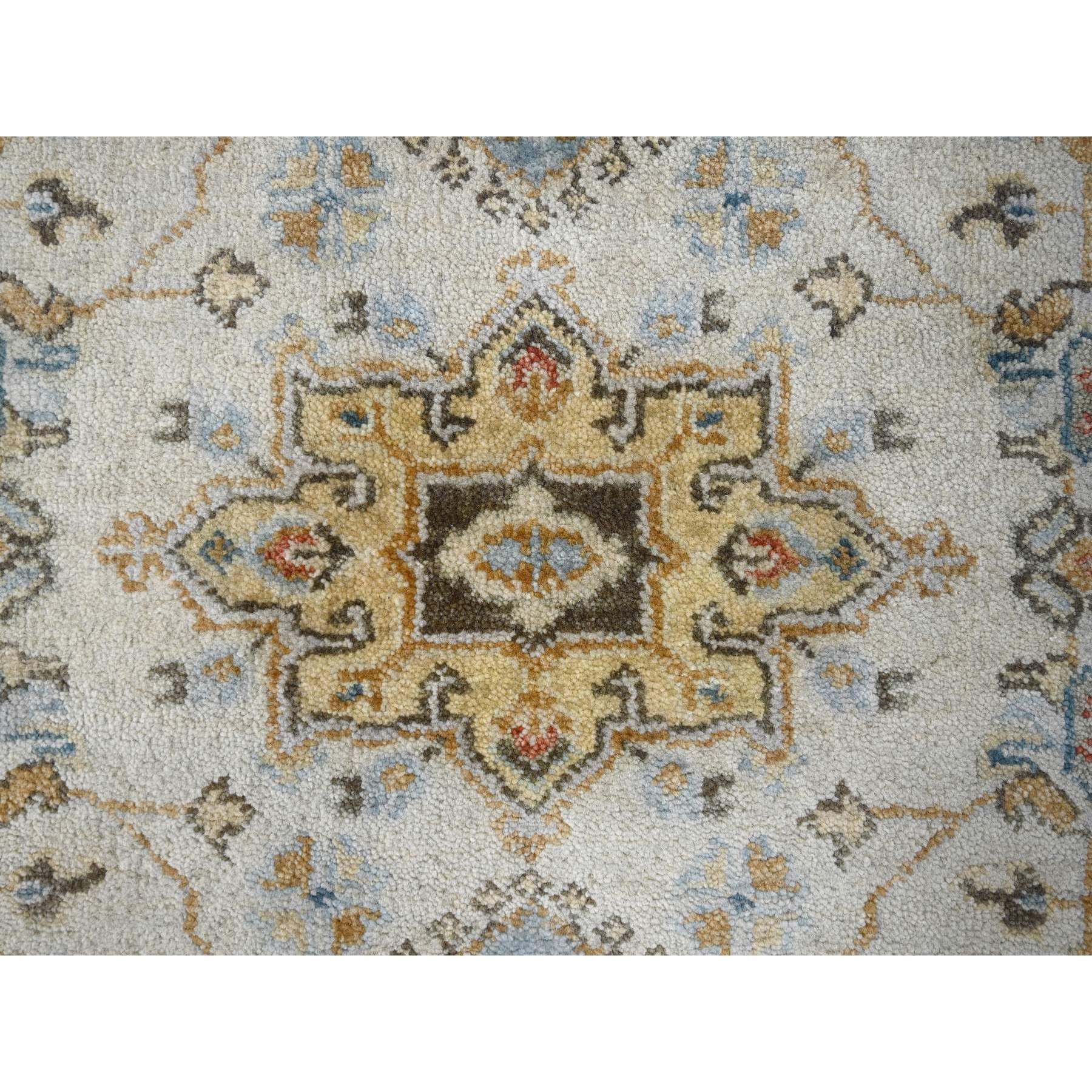 2'9"x13'8" Snowbound White With American Silver Gray, Tribal Geometric Motifs Hand Knotted Karajeh Design, Vegetable Dyes, Soft Pile, 100% Wool, Runner Oriental Rug HR84841 - Image 5