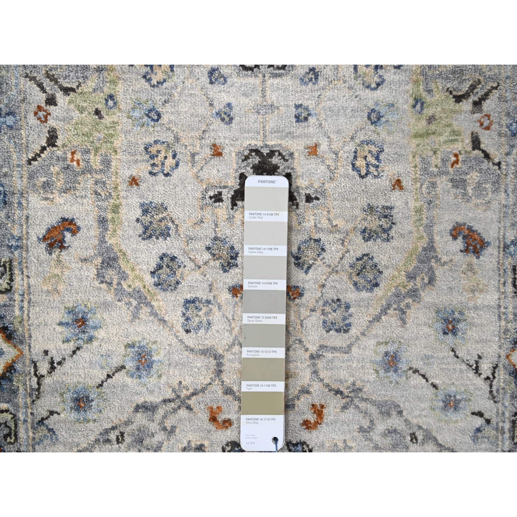 2'5"x18' Pearl With Tin Lizzle Gray, Denser Weave, Vegetable Dyes, Hand Knotted Oushak Floral Motifs Design, 100% Wool, XL Runner Oriental Rug HR84842 - Image 4