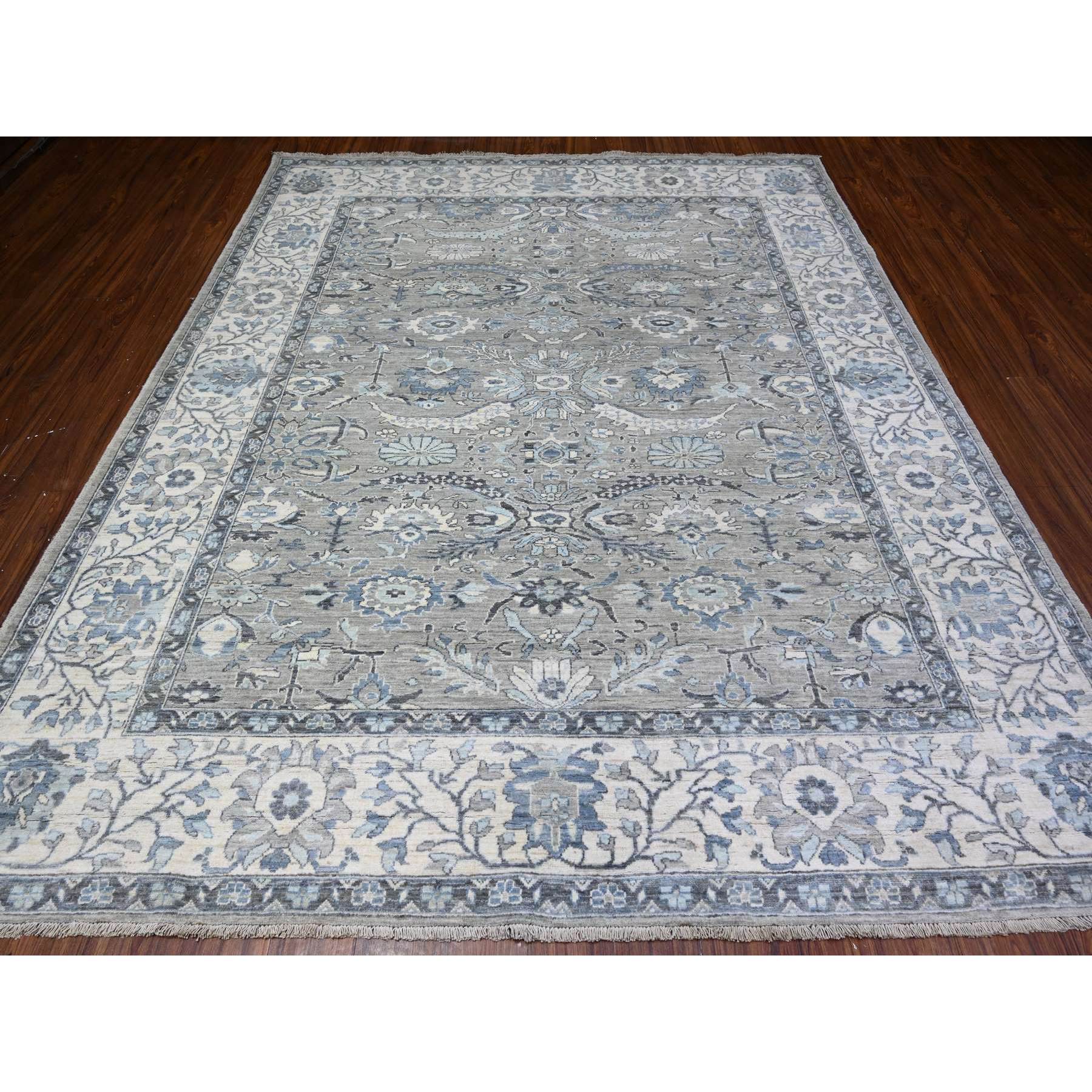 8'3"x10' Repose Gray, Hand Knotted Fine Peshawar Heriz Sickle Leaf Design, Densely Woven, 100% Wool, Natural Dyes Oriental Rug HR88045 - Image 3