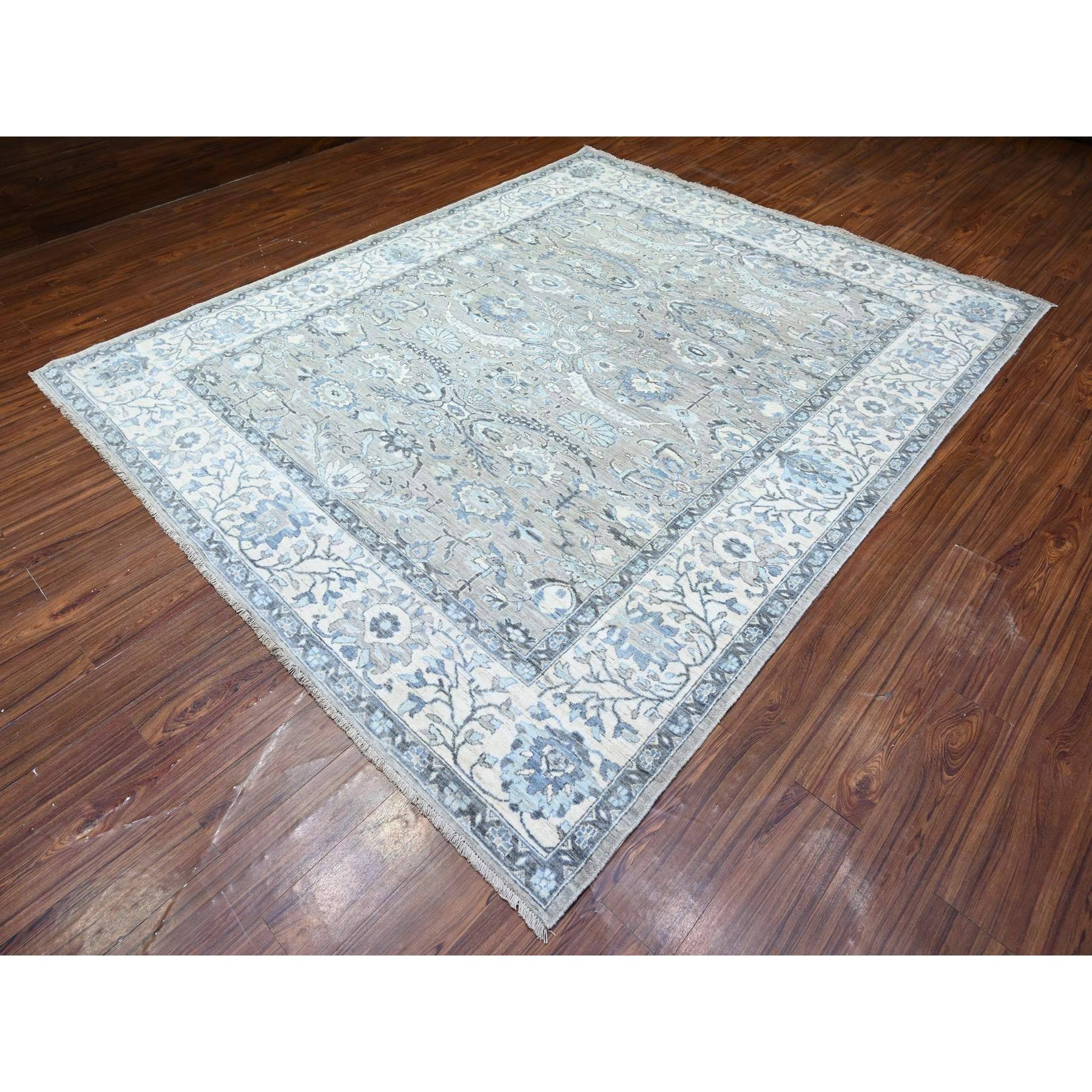 8'3"x10' Repose Gray, Hand Knotted Fine Peshawar Heriz Sickle Leaf Design, Densely Woven, 100% Wool, Natural Dyes Oriental Rug HR88045 - Image 4