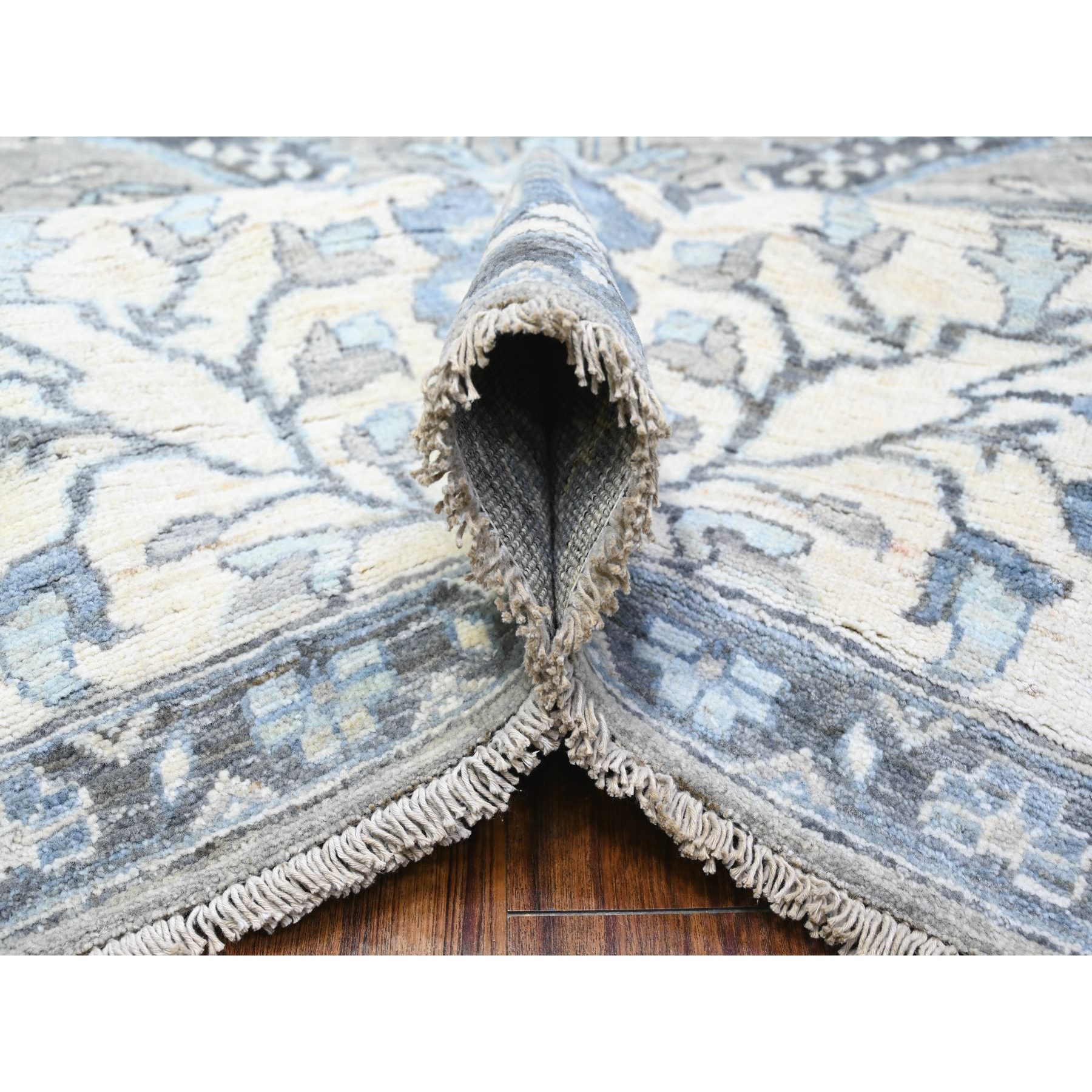 8'3"x10' Repose Gray, Hand Knotted Fine Peshawar Heriz Sickle Leaf Design, Densely Woven, 100% Wool, Natural Dyes Oriental Rug HR88045 - Image 6