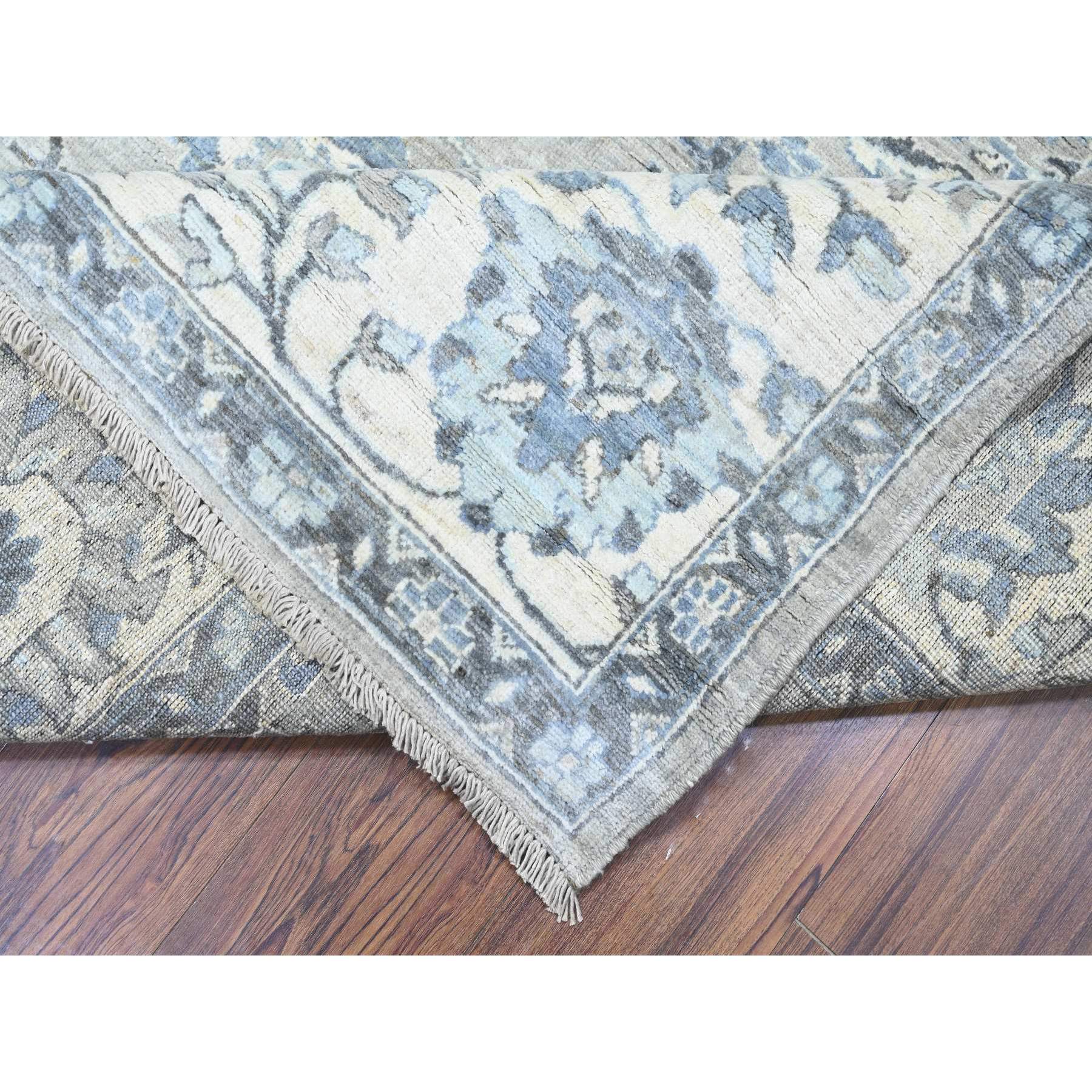 8'3"x10' Repose Gray, Hand Knotted Fine Peshawar Heriz Sickle Leaf Design, Densely Woven, 100% Wool, Natural Dyes Oriental Rug HR88045 - Image 7