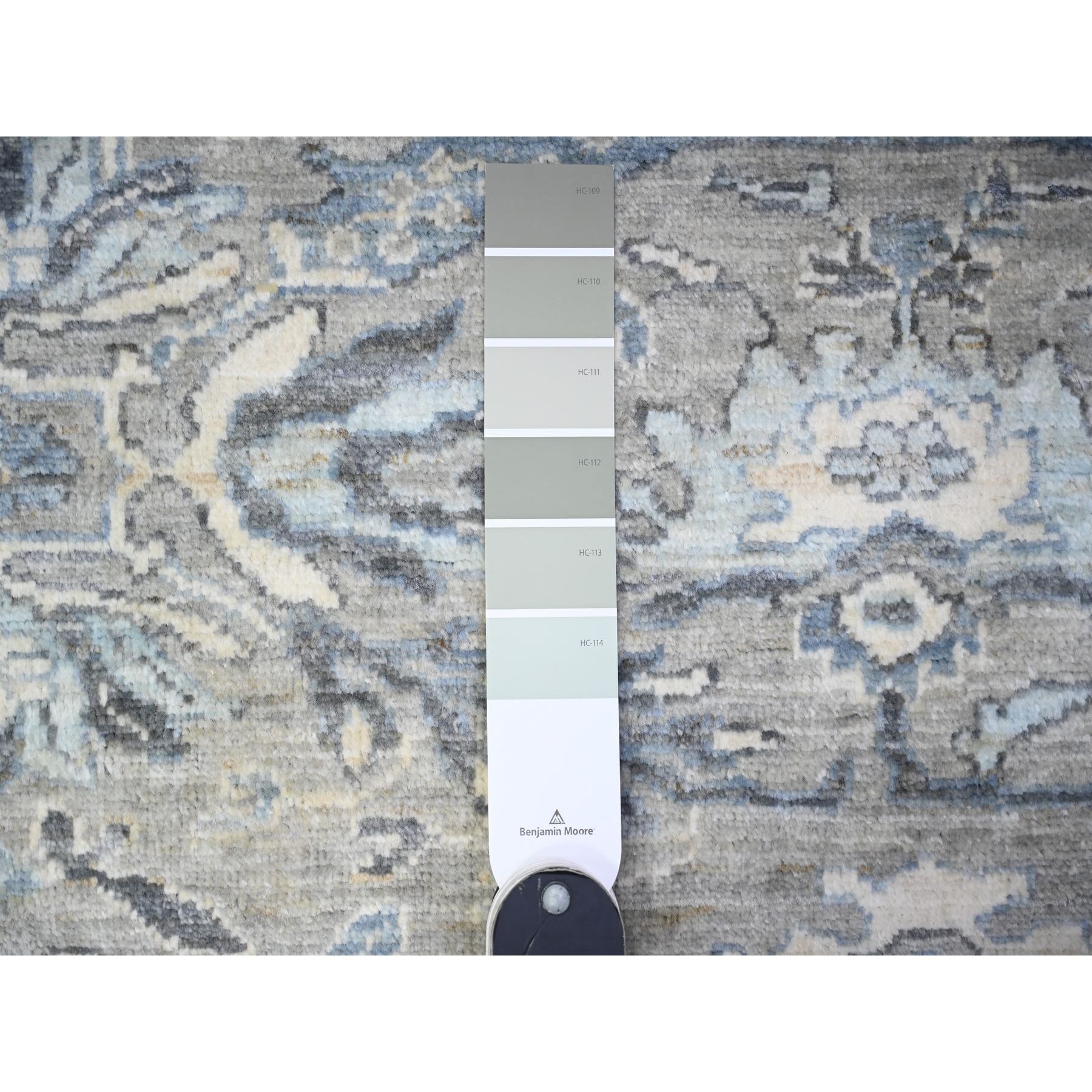 8'3"x10' Repose Gray, Hand Knotted Fine Peshawar Heriz Sickle Leaf Design, Densely Woven, 100% Wool, Natural Dyes Oriental Rug HR88045 - Image 8