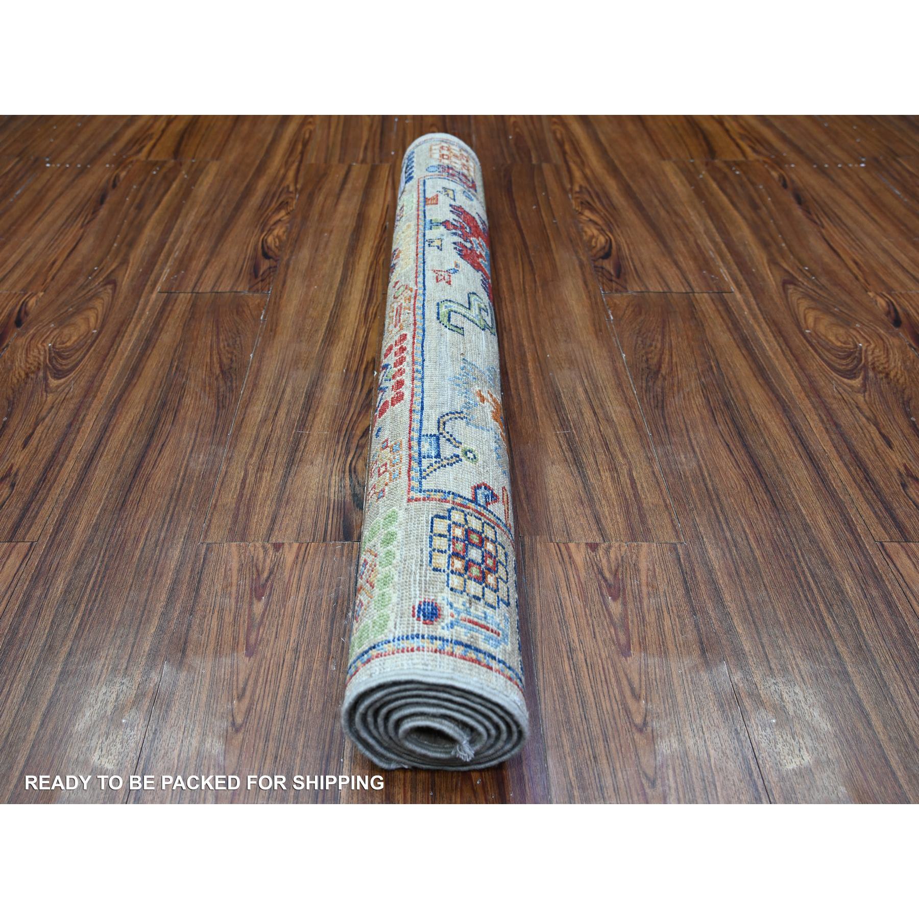 3'1"x5' White Gray, Aryana Collection, Mahal Design with Geometric Leaf Elements, Vegetable Dyes, Extra Soft Wool, Hand Knotted, Oriental Rug HR88341 - Image 4