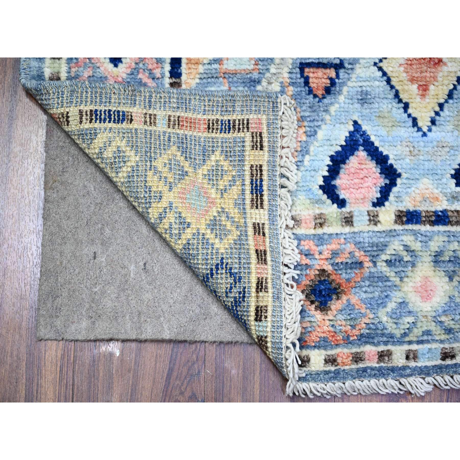3'2"x10'1" New York City Blue, Anatolian Village Inspired with Subtle Design, Hand Knotted, Natural Dyes, Shiny Wool, Runner Oriental Rug HR88374 - Image 2