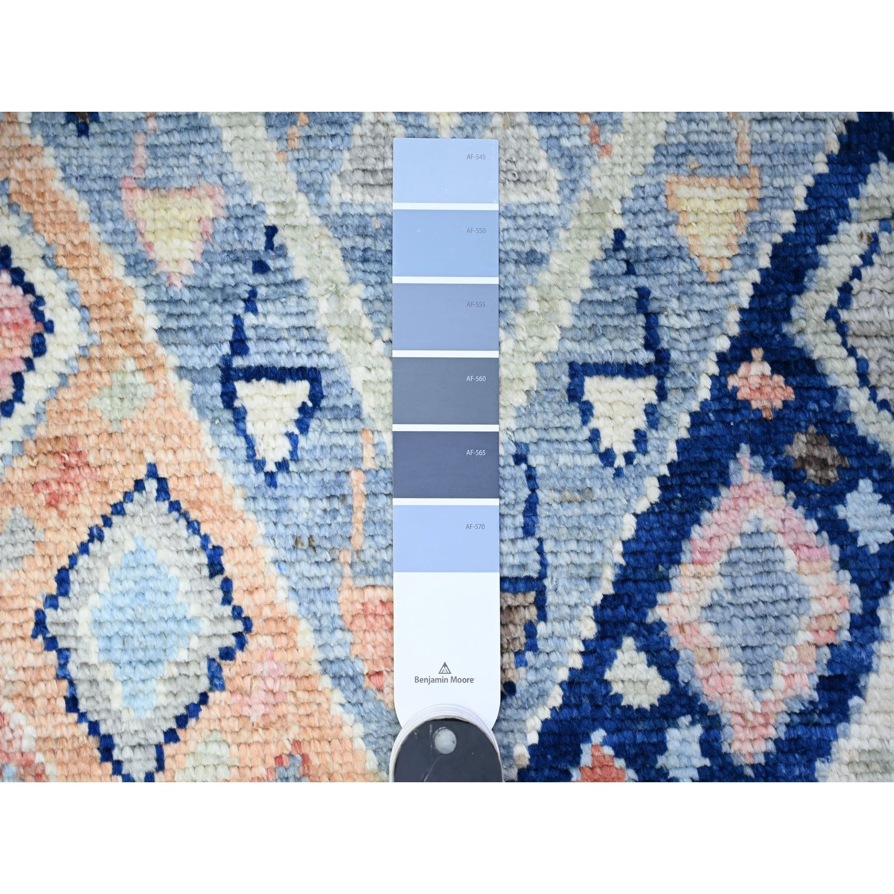 3'2"x10'1" New York City Blue, Anatolian Village Inspired with Subtle Design, Hand Knotted, Natural Dyes, Shiny Wool, Runner Oriental Rug HR88374 - Image 3