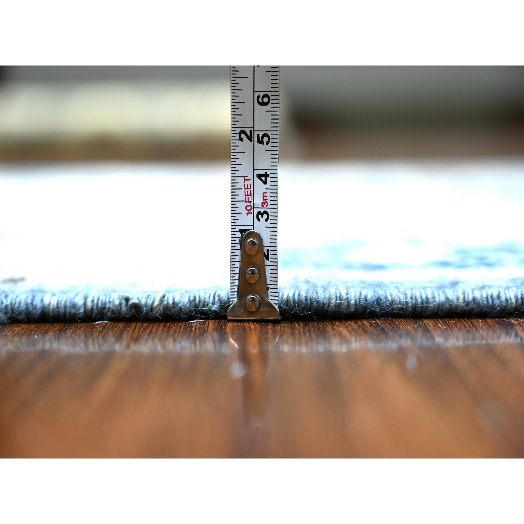3'2"x10'1" New York City Blue, Anatolian Village Inspired with Subtle Design, Hand Knotted, Natural Dyes, Shiny Wool, Runner Oriental Rug HR88374 - Image 5