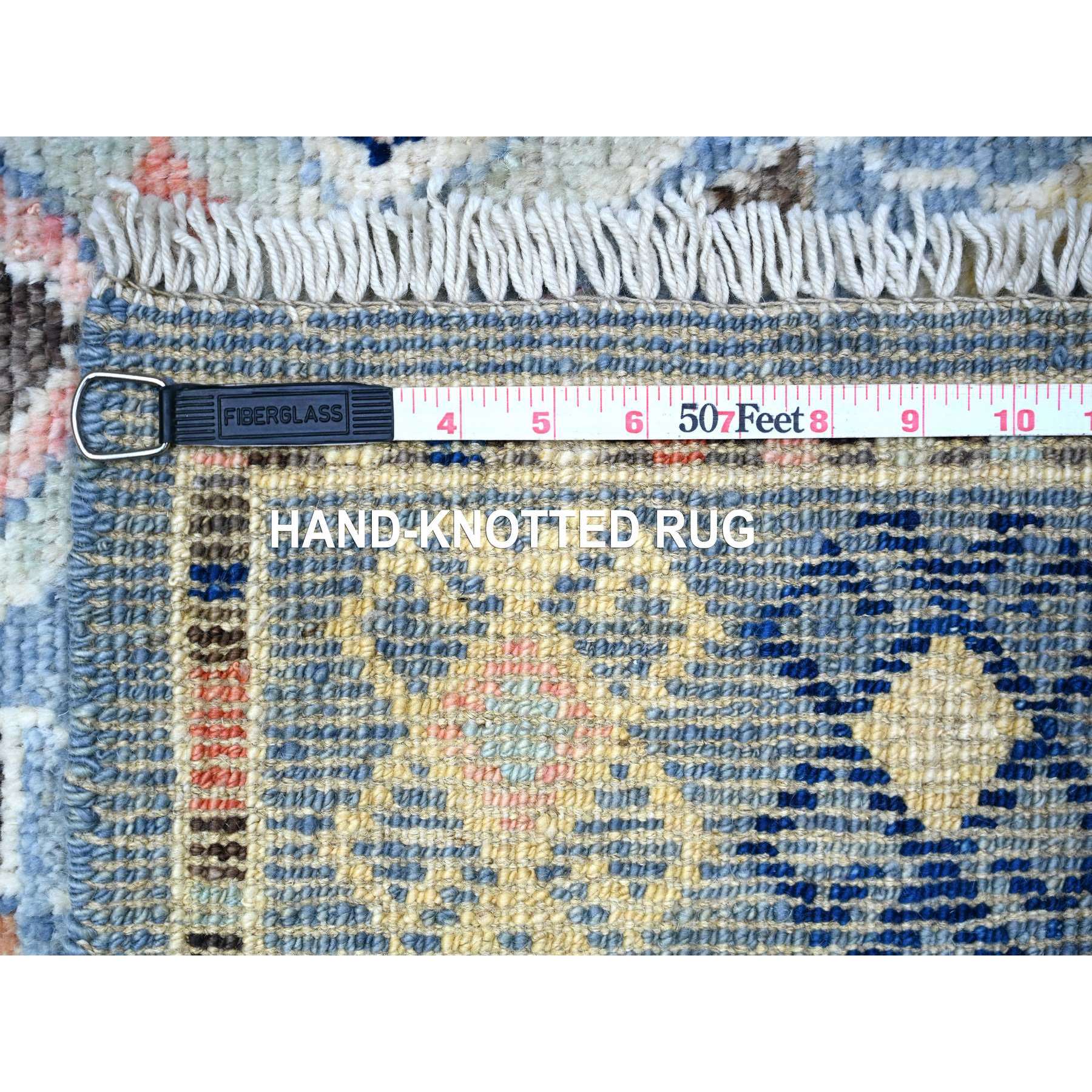 3'2"x10'1" New York City Blue, Anatolian Village Inspired with Subtle Design, Hand Knotted, Natural Dyes, Shiny Wool, Runner Oriental Rug HR88374 - Image 6