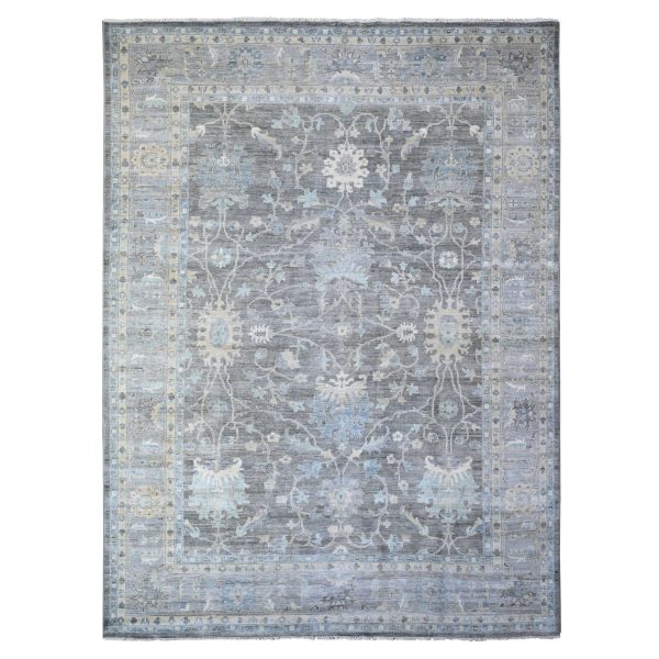 10'x13'6" Kendall Charcoal Gray, Peshawar All Over Mahal Design, Hand Knotted , Vegetable Dyes, Vibrant Wool Oriental Rug HR88385