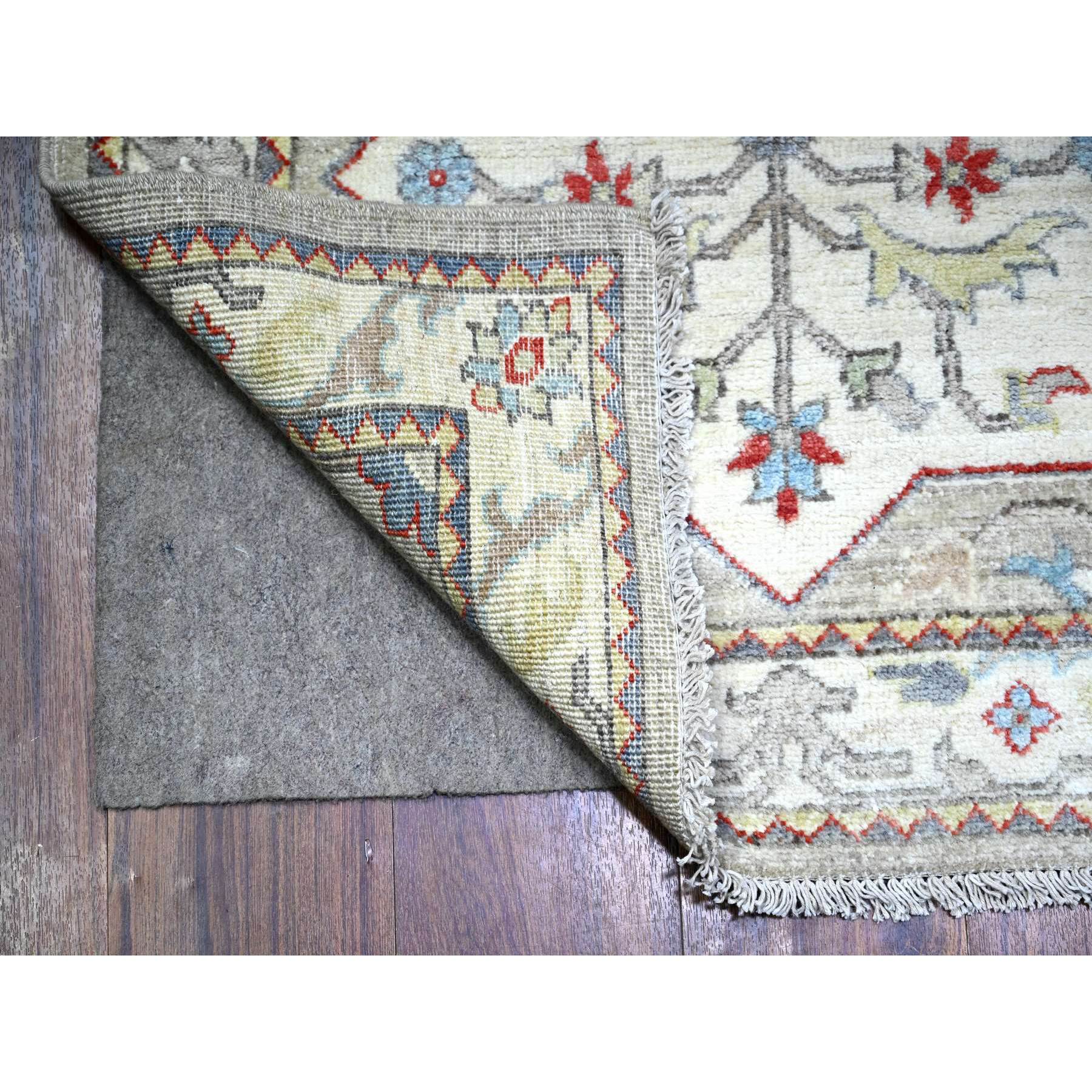 2'8"x12'1" Ash Grey with Link White, Caucasian Ashtafa Design, Fine Aryana, Pure Wool, Hand Knotted, Runner Oriental Rug HR88546 - Image 2