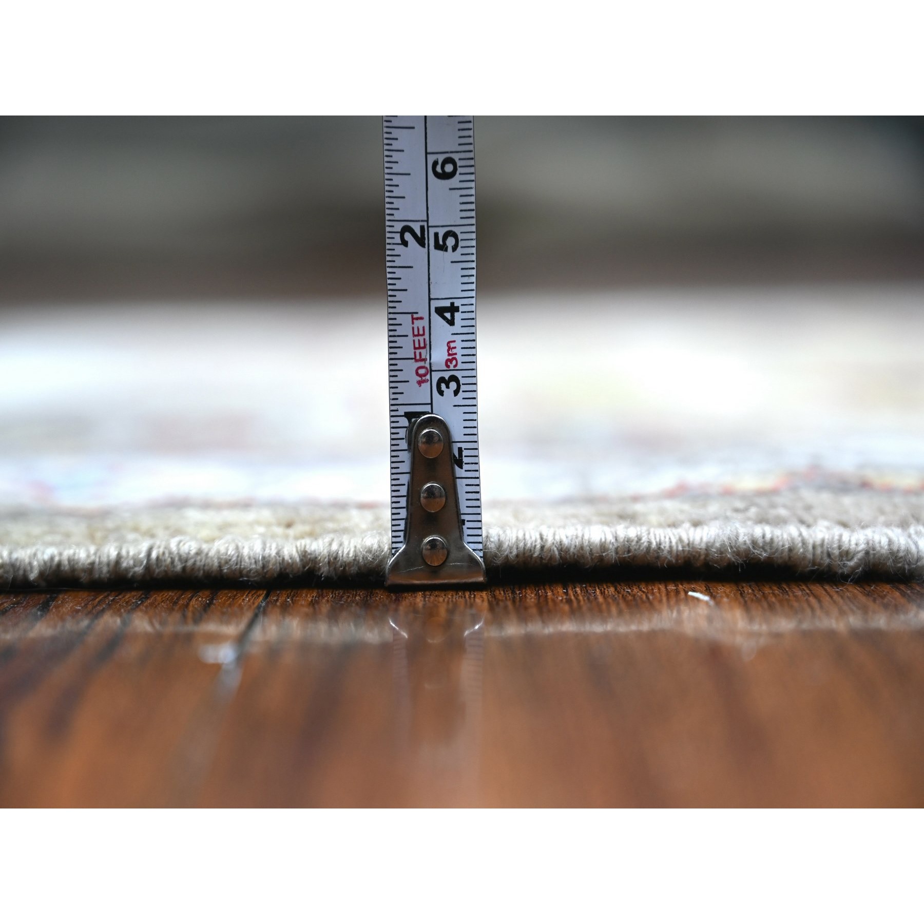 2'8"x12'1" Ash Grey with Link White, Caucasian Ashtafa Design, Fine Aryana, Pure Wool, Hand Knotted, Runner Oriental Rug HR88546 - Image 5