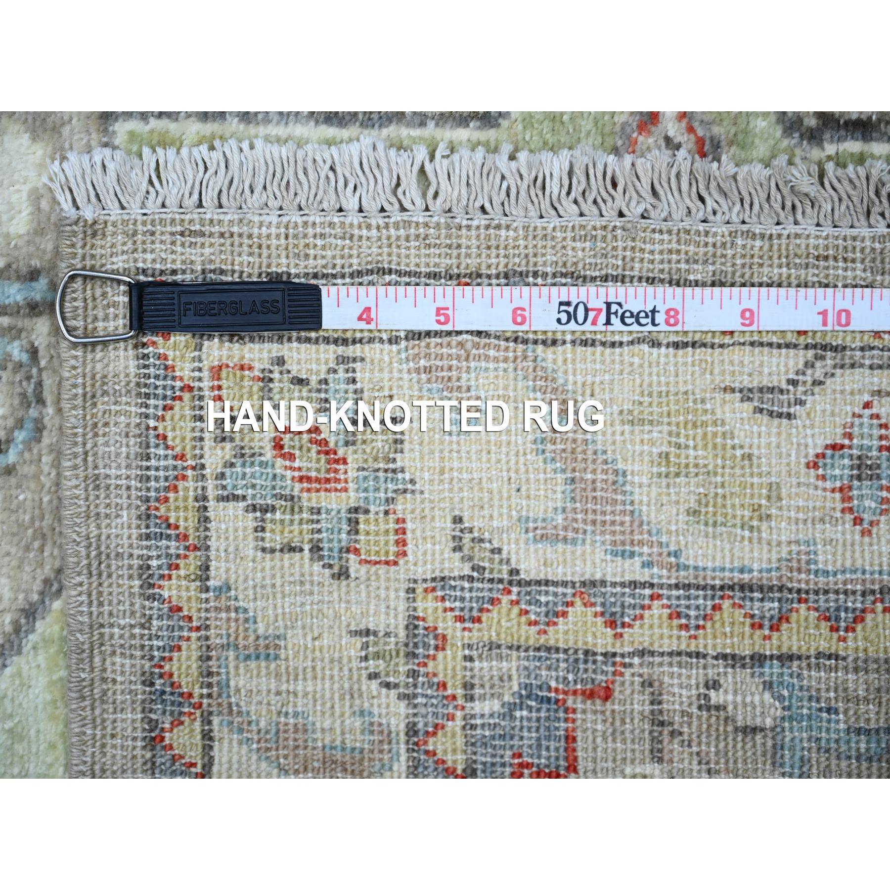 2'8"x12'1" Ash Grey with Link White, Caucasian Ashtafa Design, Fine Aryana, Pure Wool, Hand Knotted, Runner Oriental Rug HR88546 - Image 6