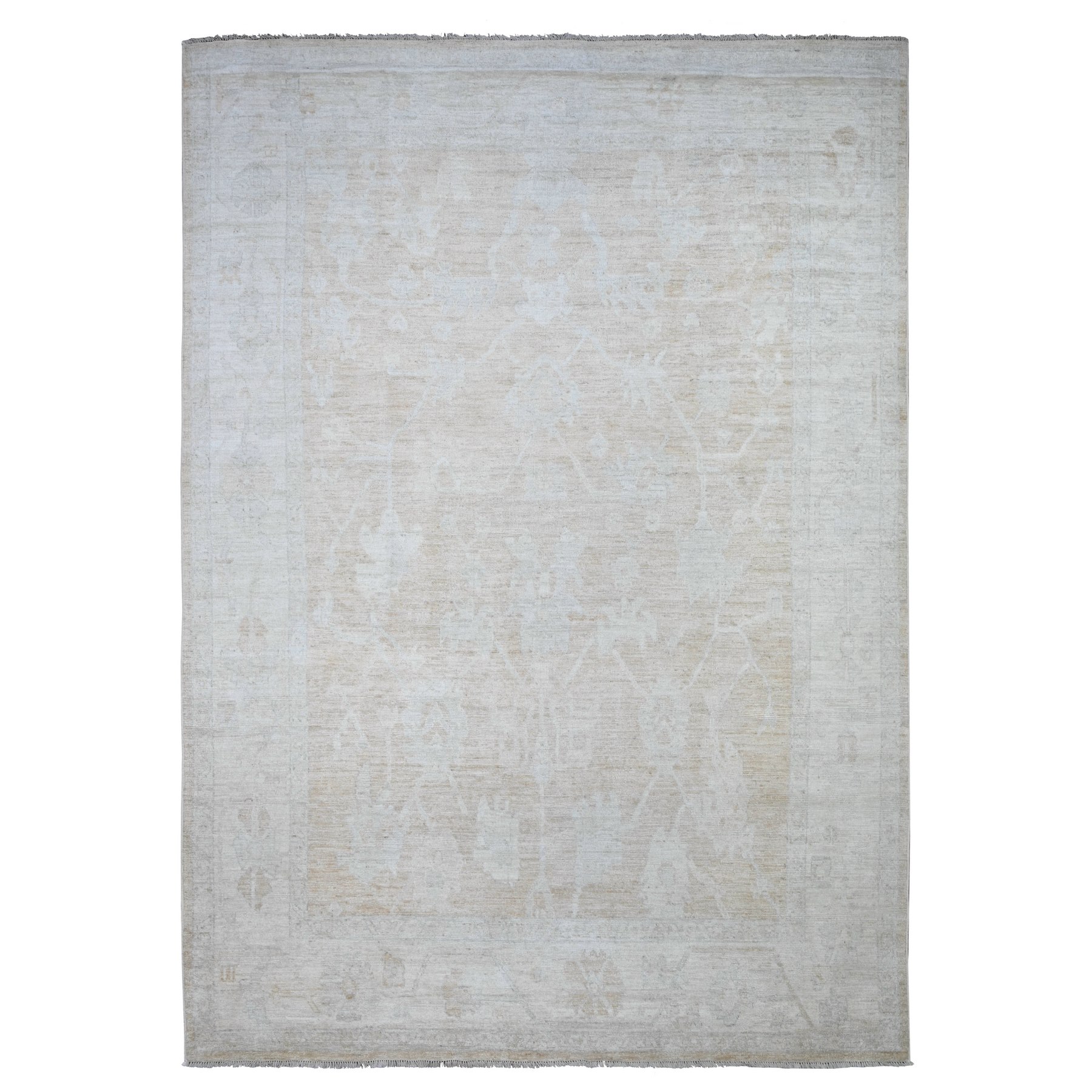 8'9"x12'5" Apricot Orange, Faded Out Afghan Angora Oushak, Vegetable Dyes with Shiny Wool, Hand Knotted Oriental Rug HR88579