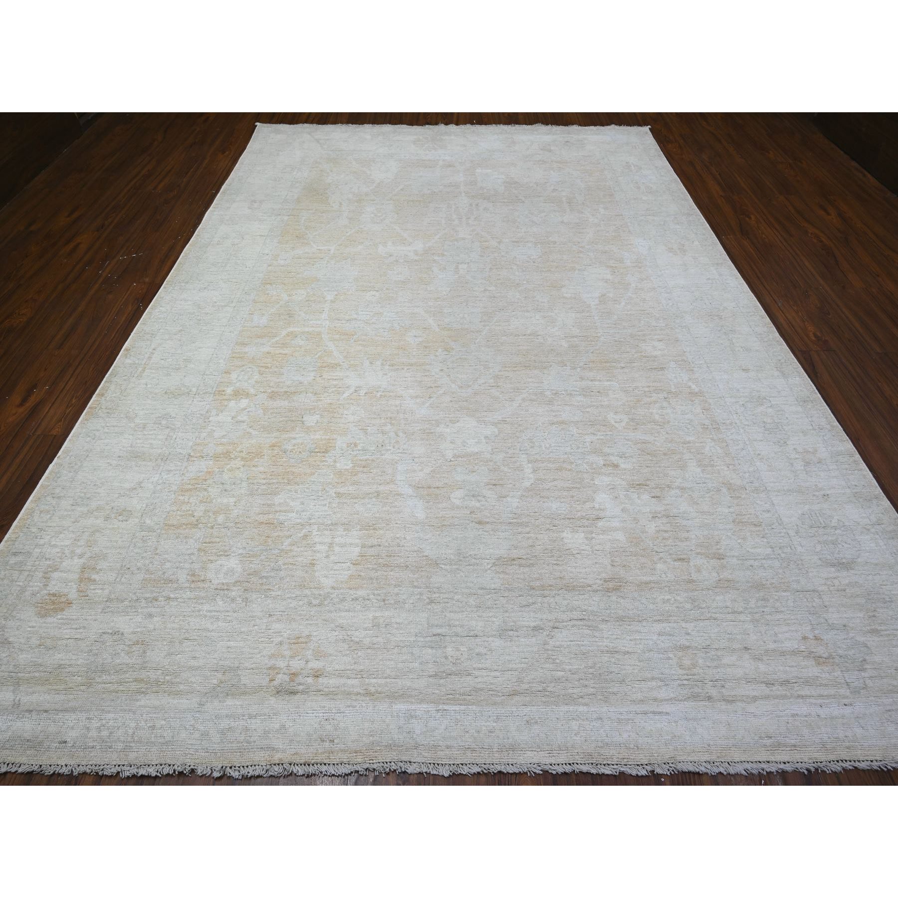 8'9"x12'5" Apricot Orange, Faded Out Afghan Angora Oushak, Vegetable Dyes with Shiny Wool, Hand Knotted Oriental Rug HR88579 - Image 3