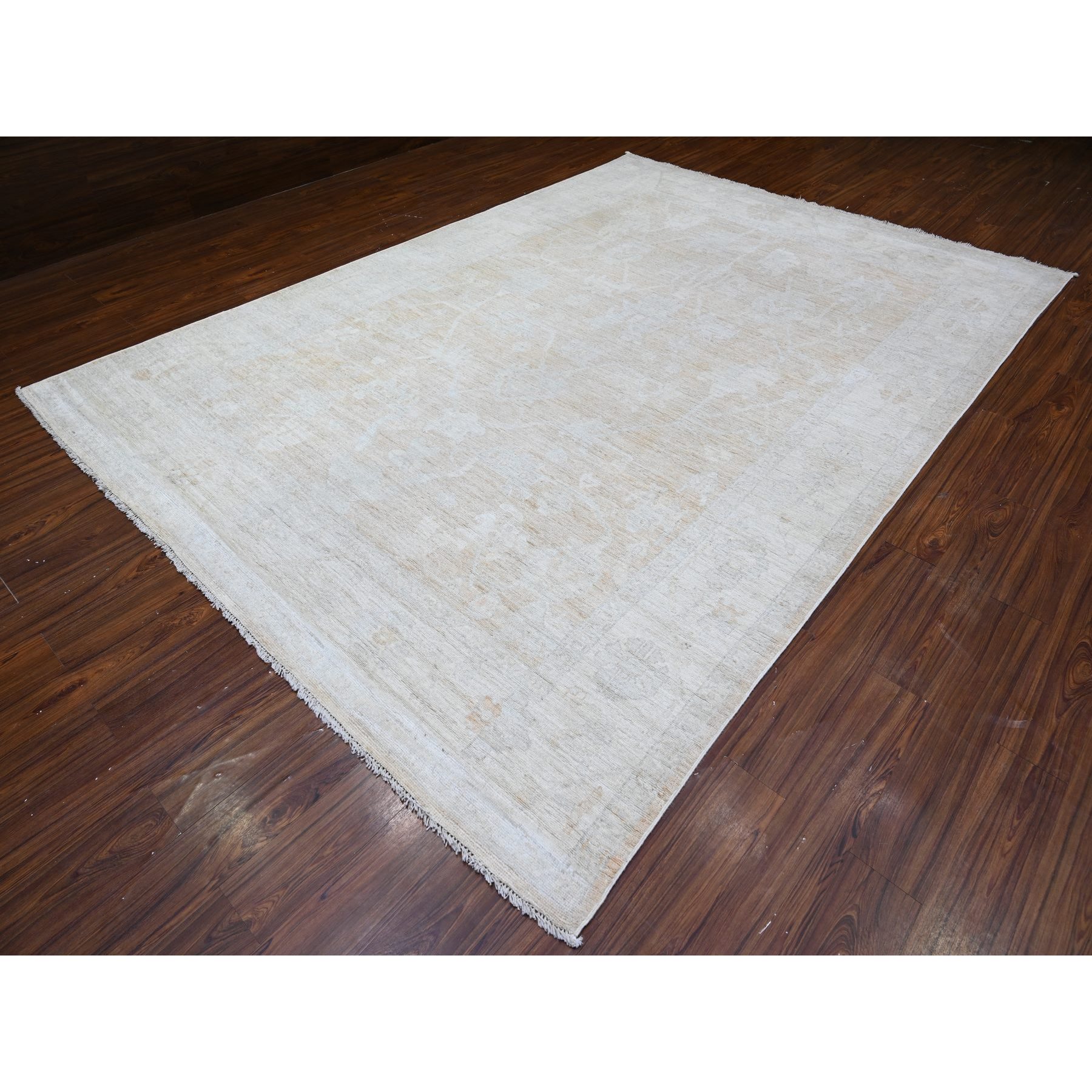 8'9"x12'5" Apricot Orange, Faded Out Afghan Angora Oushak, Vegetable Dyes with Shiny Wool, Hand Knotted Oriental Rug HR88579 - Image 4