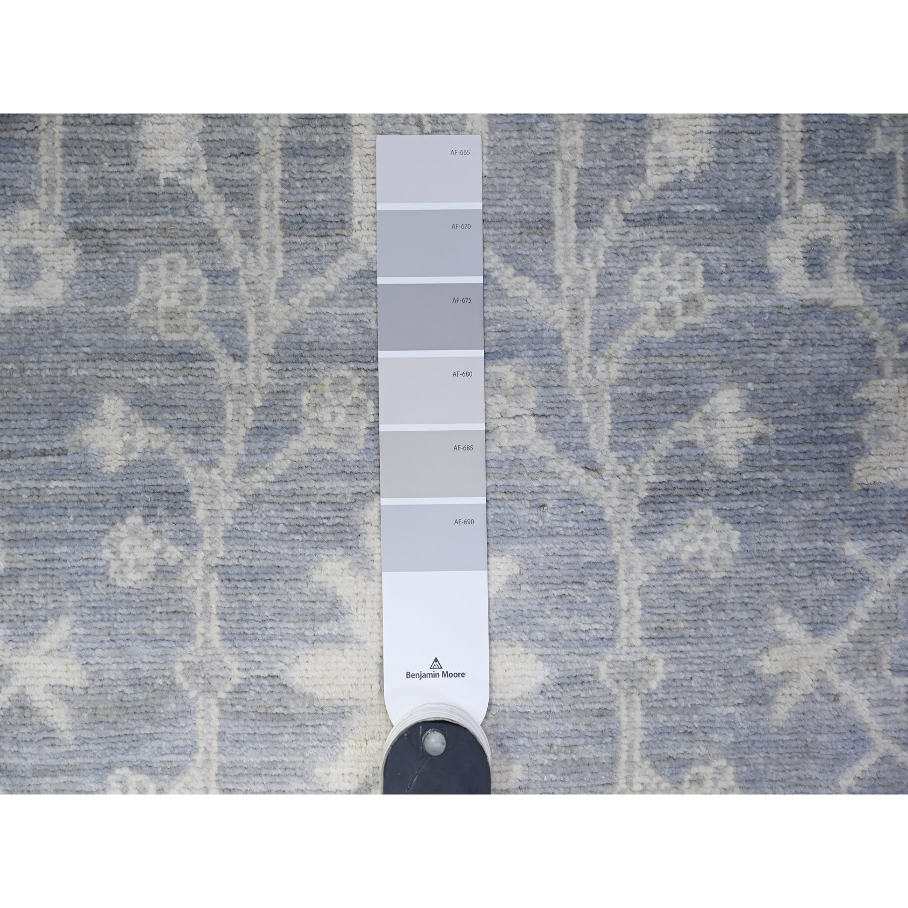 2'10"x9'9" Cadet Gray, White Wash Peshawar, Hand Knotted, Natural Dyes, 100% Wool, Runner Oriental Rug HR88587 - Image 3