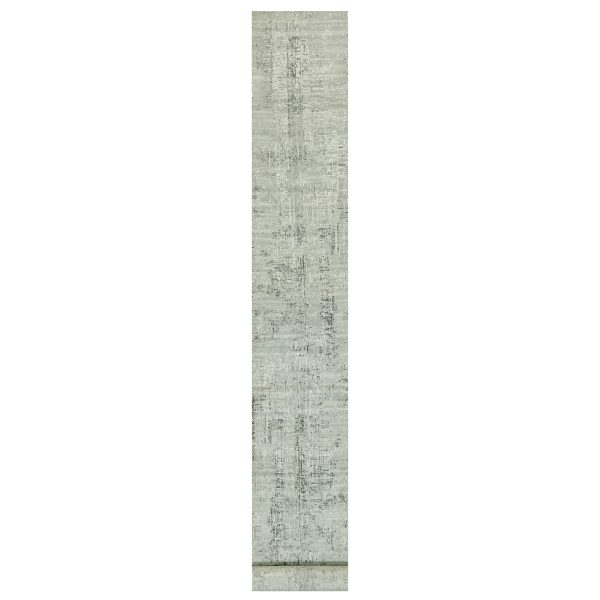 2'6"x26' Owl Gray, Hand Knotted, Cut and Loop Pile, Modern Design, Hand Spun Undyed 100% Wool, XL Runner Oriental Rug HR90418