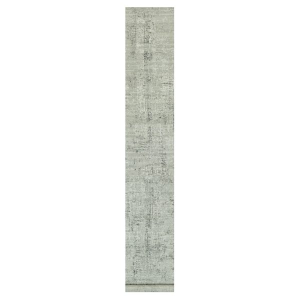 2'6"x20'2" Diffused Gray, Cut and Loop Pile, Modern Design Hand Spun Velvety Undyed Wool, Hand Knotted Oriental XL Runner Rug HR90419