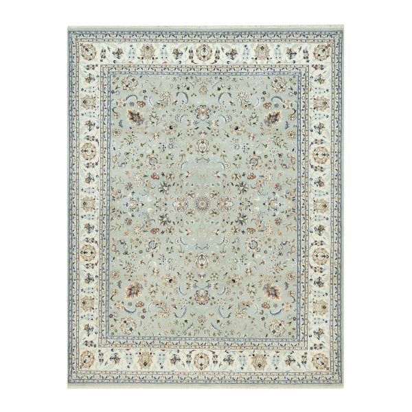 7'9"x10'3" Sage Gray, Nain With All Over Flower Design, Pure Wool, Hand Knotted, Oriental Rug HR90436
