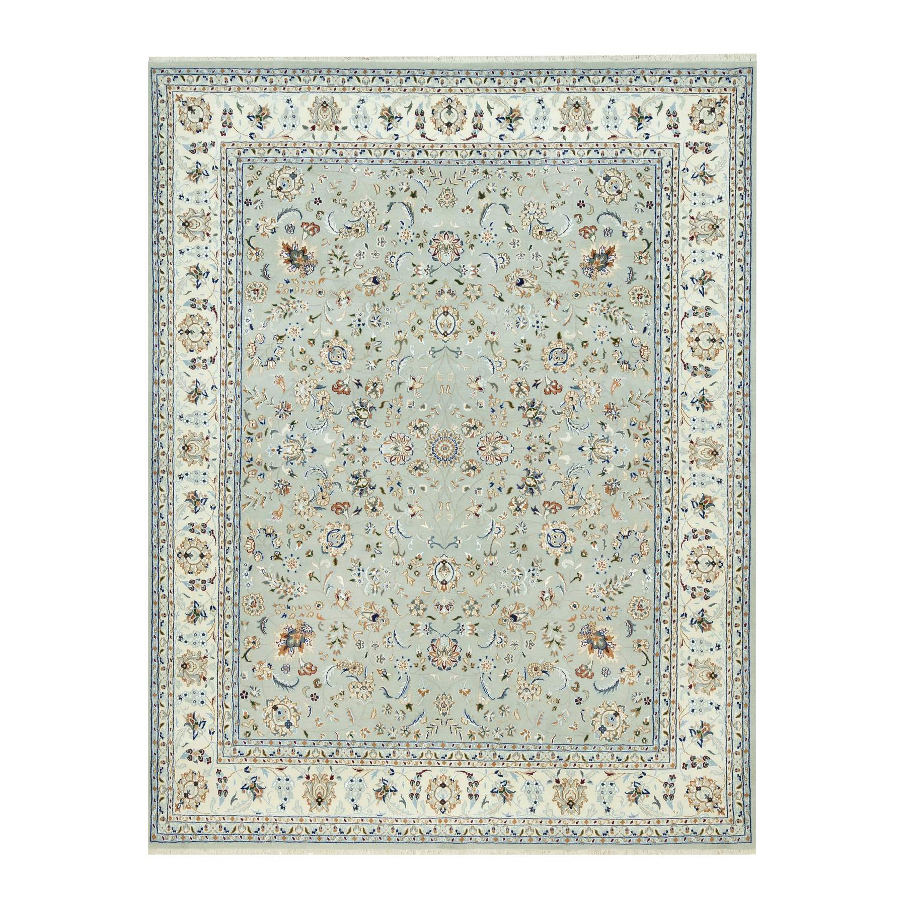 7'9"x10'3" Sage Gray, Nain With All Over Flower Design, Pure Wool, Hand Knotted, Oriental Rug HR90436