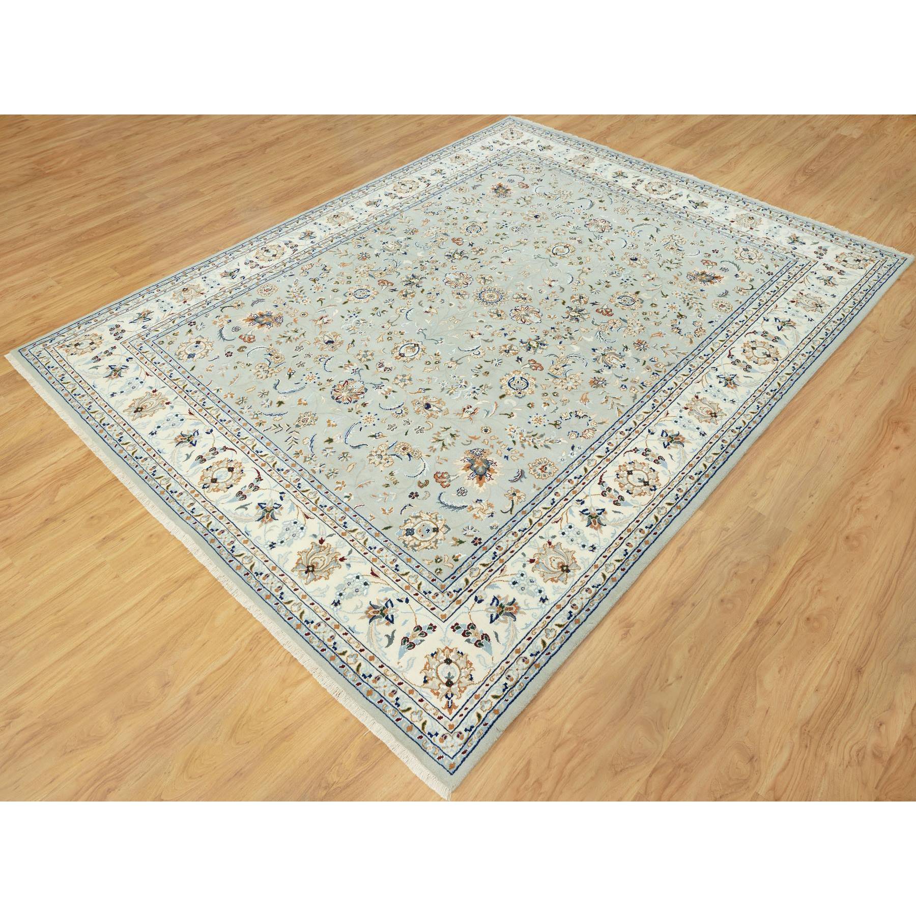 7'9"x10'3" Sage Gray, Nain With All Over Flower Design, Pure Wool, Hand Knotted, Oriental Rug HR90436 - Image 4