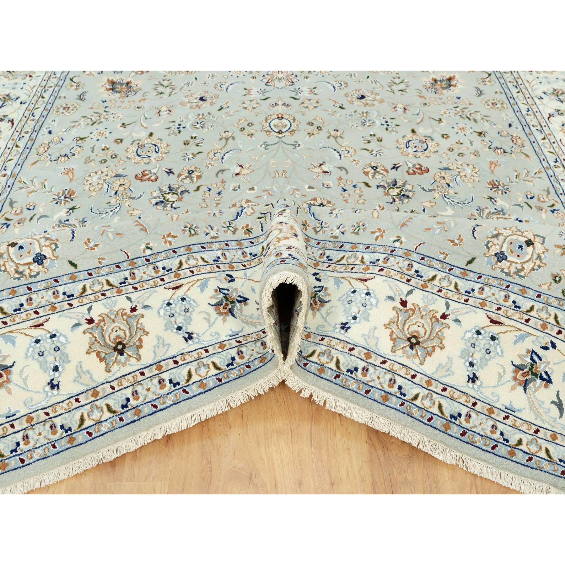 7'9"x10'3" Sage Gray, Nain With All Over Flower Design, Pure Wool, Hand Knotted, Oriental Rug HR90436 - Image 6