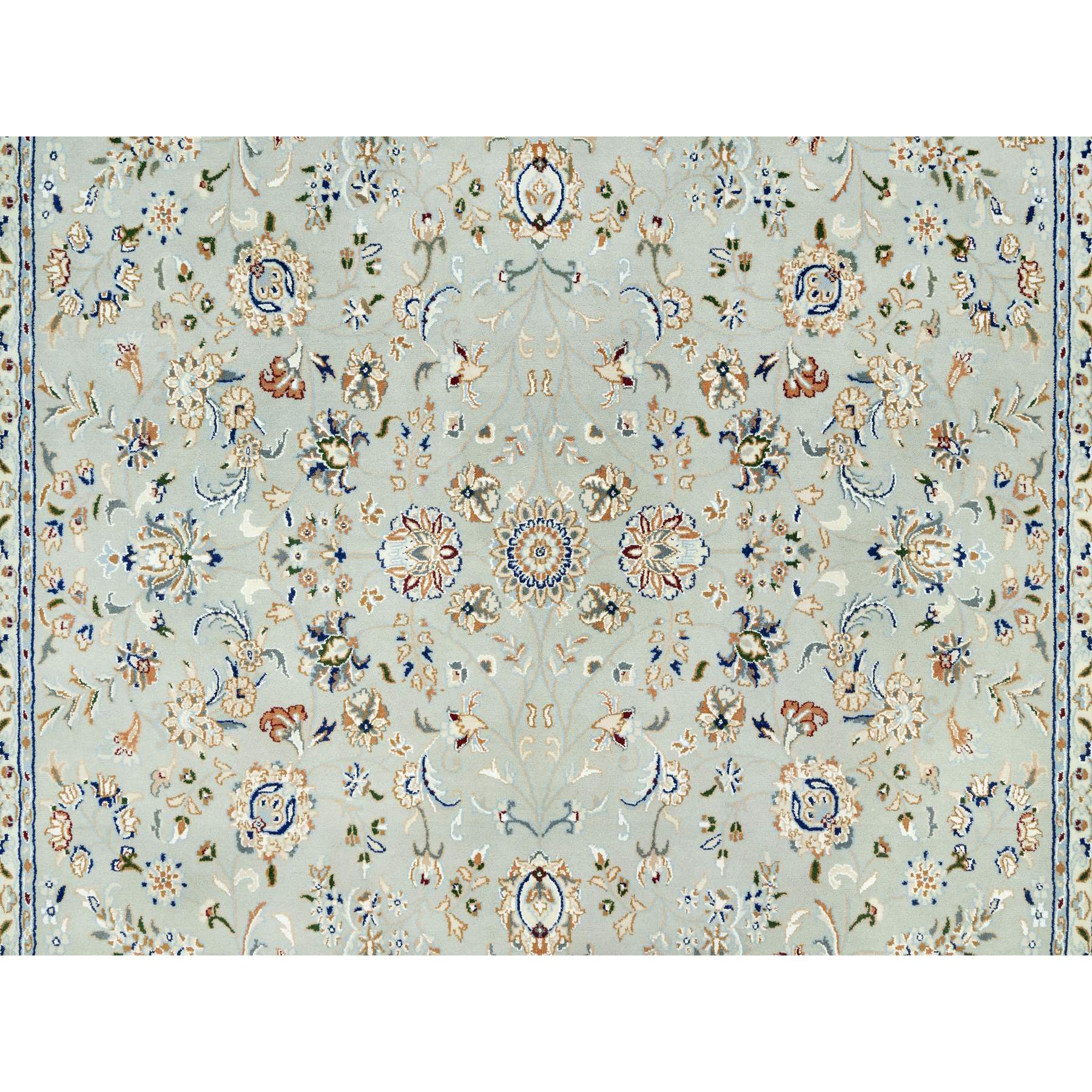 7'9"x10'3" Sage Gray, Nain With All Over Flower Design, Pure Wool, Hand Knotted, Oriental Rug HR90436 - Image 9