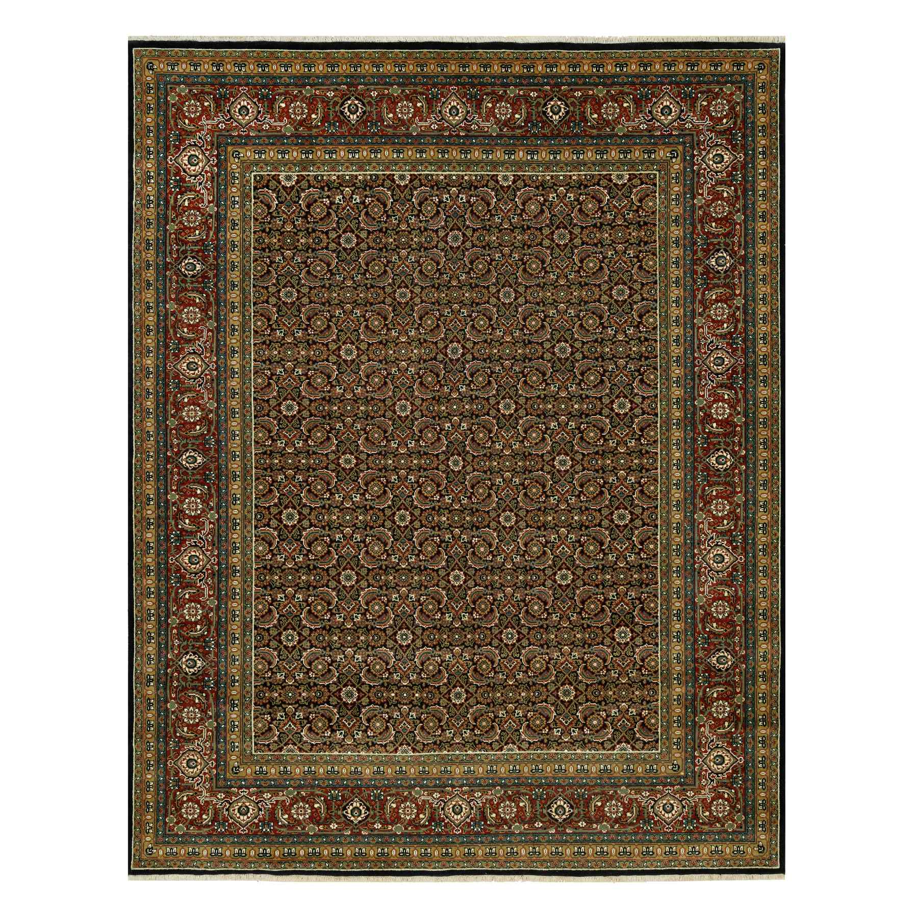 7'10"x10' Anchors Aweigh Blue With Tueson Red Border, Denser Weave, All Over Fish Pattern, Herati Design, Soft and Vibrant Wool, Hand Knotted, Oriental Rug HR90444