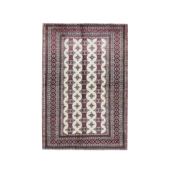 4'6"x7' New Turkoman Bokara Repetitive Design Pure Wool Hand Knotted Oriental Rug HR59636