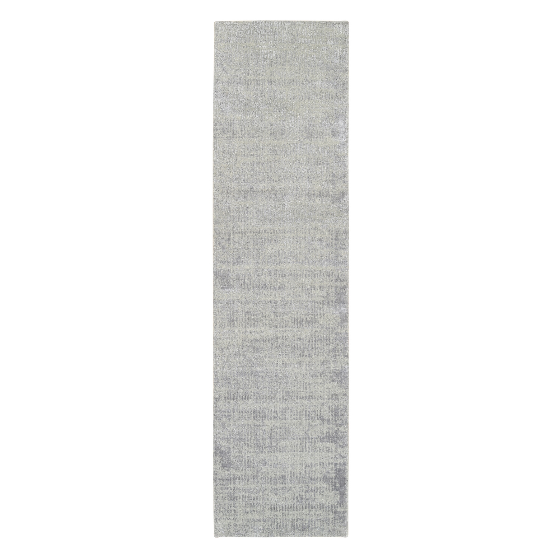 2'7"x10' Fine Jacquard Gray Hand Loomed Modern Wool and Art Silk Runner Oriental Rug HR62847