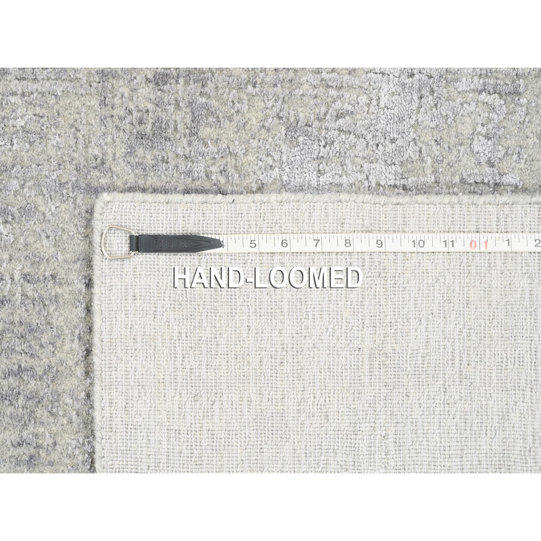 2'7"x10' Fine Jacquard Gray Hand Loomed Modern Wool and Art Silk Runner Oriental Rug HR62847 - Image 8