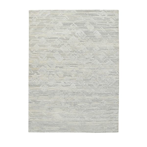 5'1"x7'3" Light Gray, Modern Design, Hand Spun Undyed Natural Wool, Hand Knotted, Oriental Rug HR64699