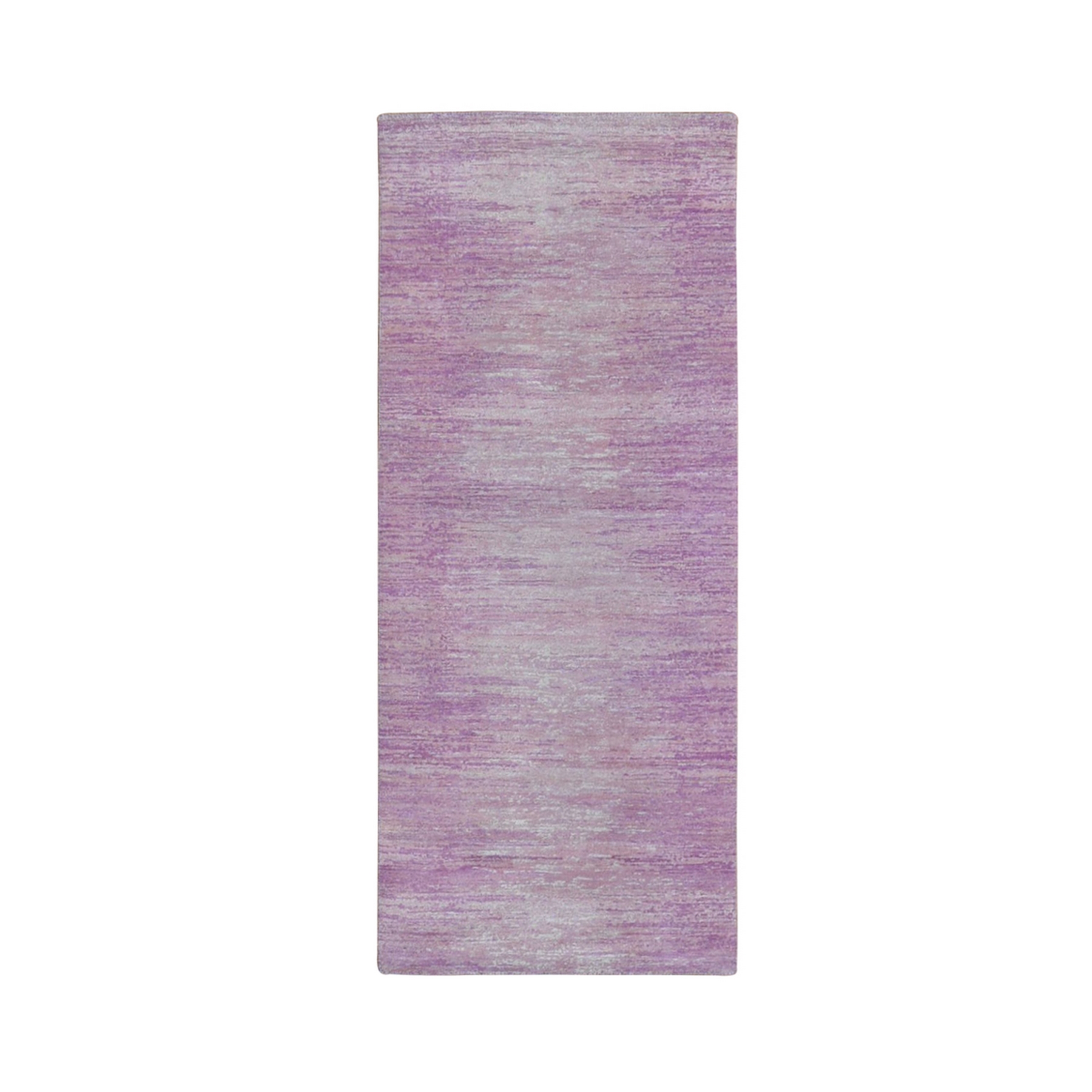 2'6"x6'2" Pink with Touches of Ivory Zero Pile Natural Wool Only Horizontal Ombre Design Runner Hand Knotted Oriental Rug HR66753