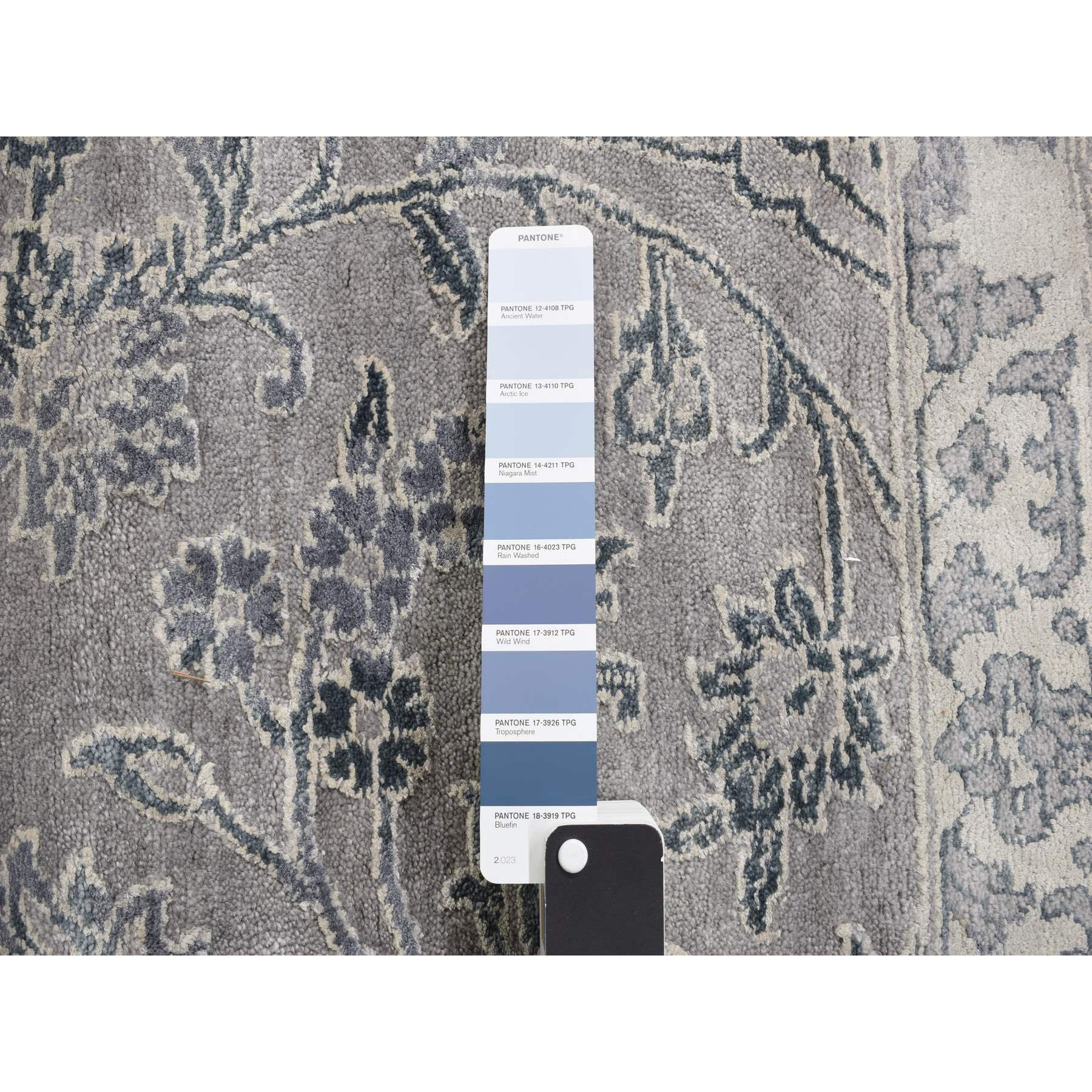 12'x18' Cloud Gray, Broken and Erased Persian Design, Wool with Pure Silk, Hand Knotted, Oversized Oriental Rug HR78038 - Image 7