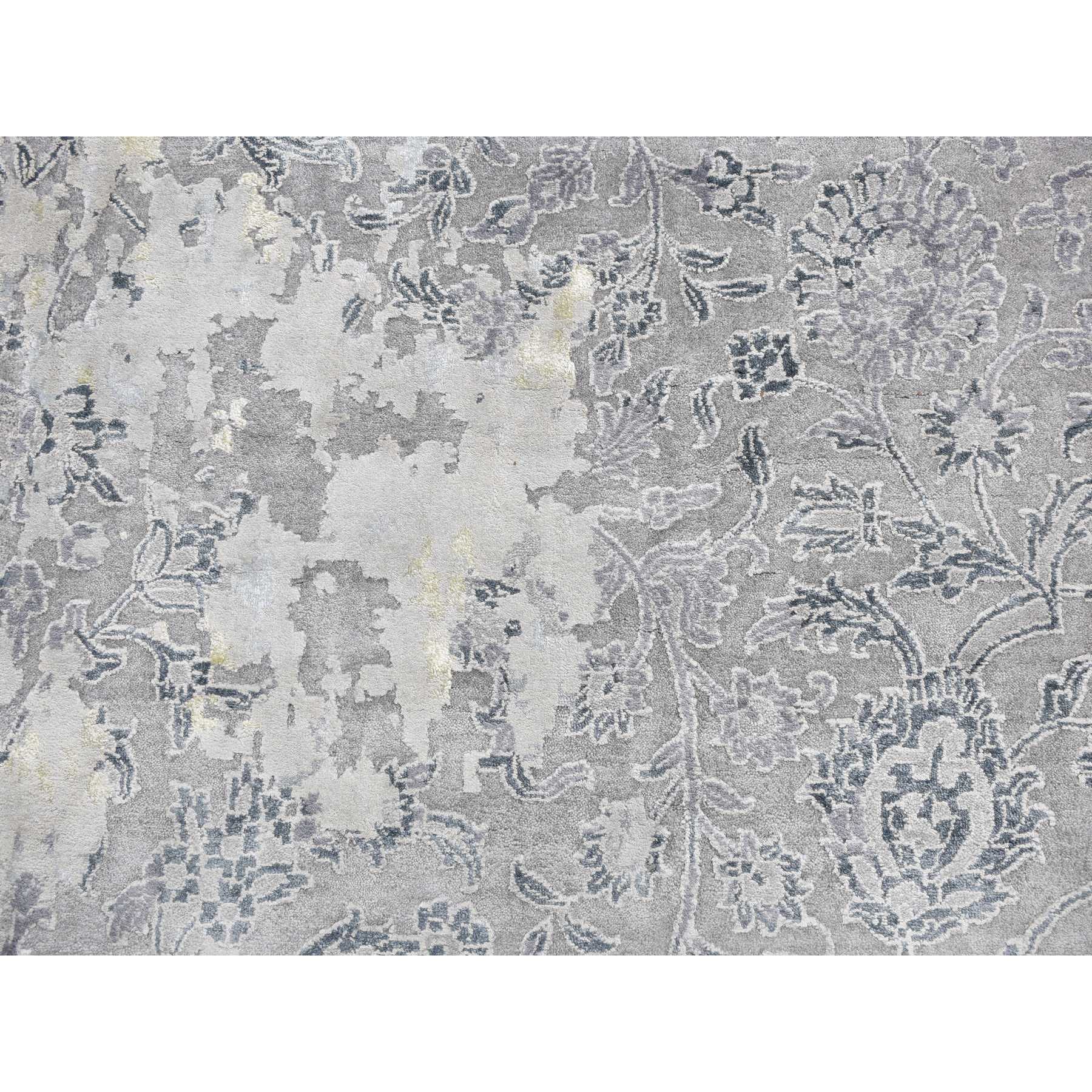12'x18' Cloud Gray, Broken and Erased Persian Design, Wool with Pure Silk, Hand Knotted, Oversized Oriental Rug HR78038 - Image 8