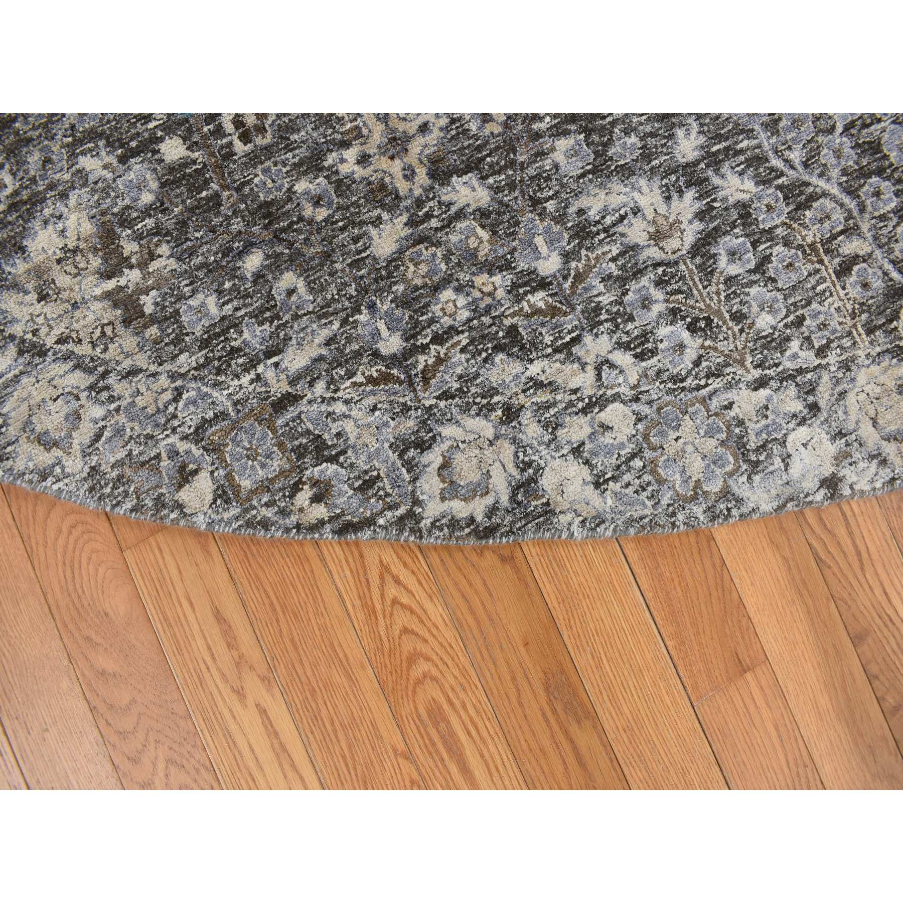 12’x12’ Stone Gray, Cypress Tree Design, Silk with Textured Wool, Hand Knotted, Round Oriental Rug HR78043 - Image 3
