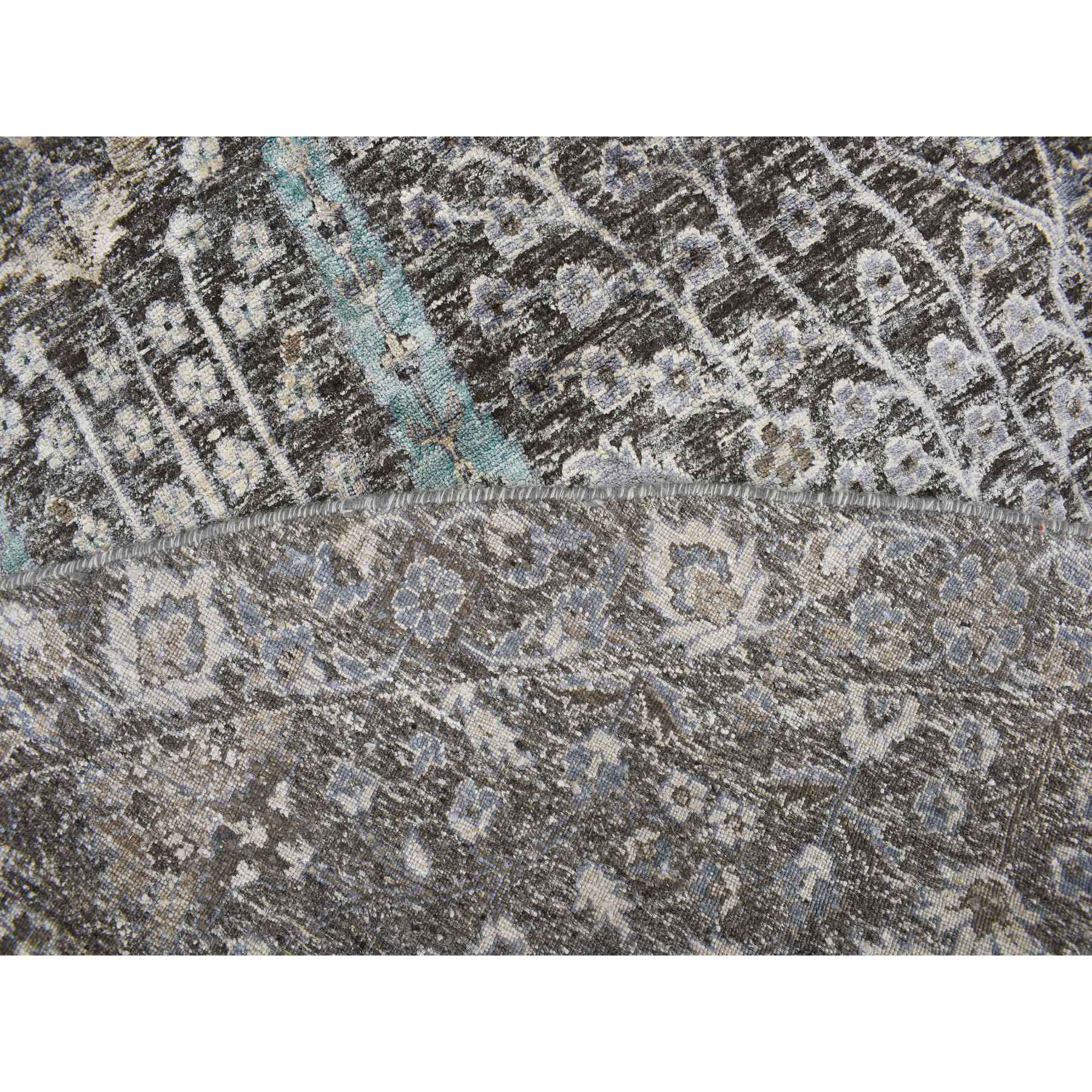 12’x12’ Stone Gray, Cypress Tree Design, Silk with Textured Wool, Hand Knotted, Round Oriental Rug HR78043 - Image 4
