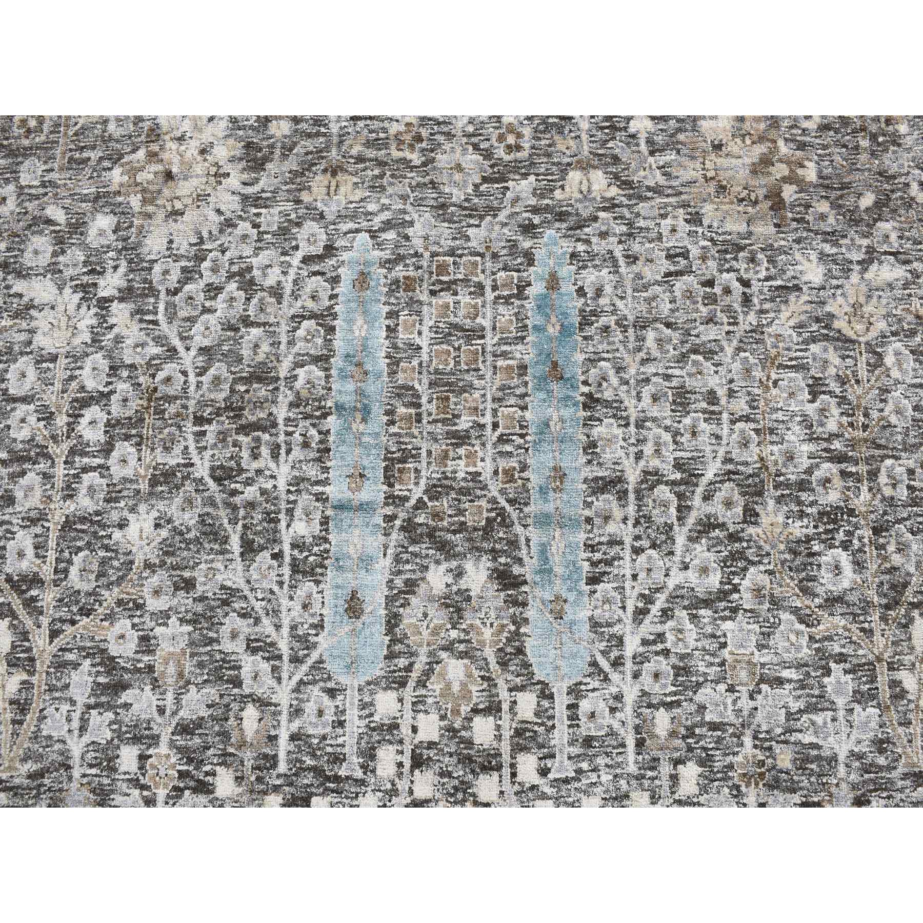 12’x12’ Stone Gray, Cypress Tree Design, Silk with Textured Wool, Hand Knotted, Round Oriental Rug HR78043 - Image 5