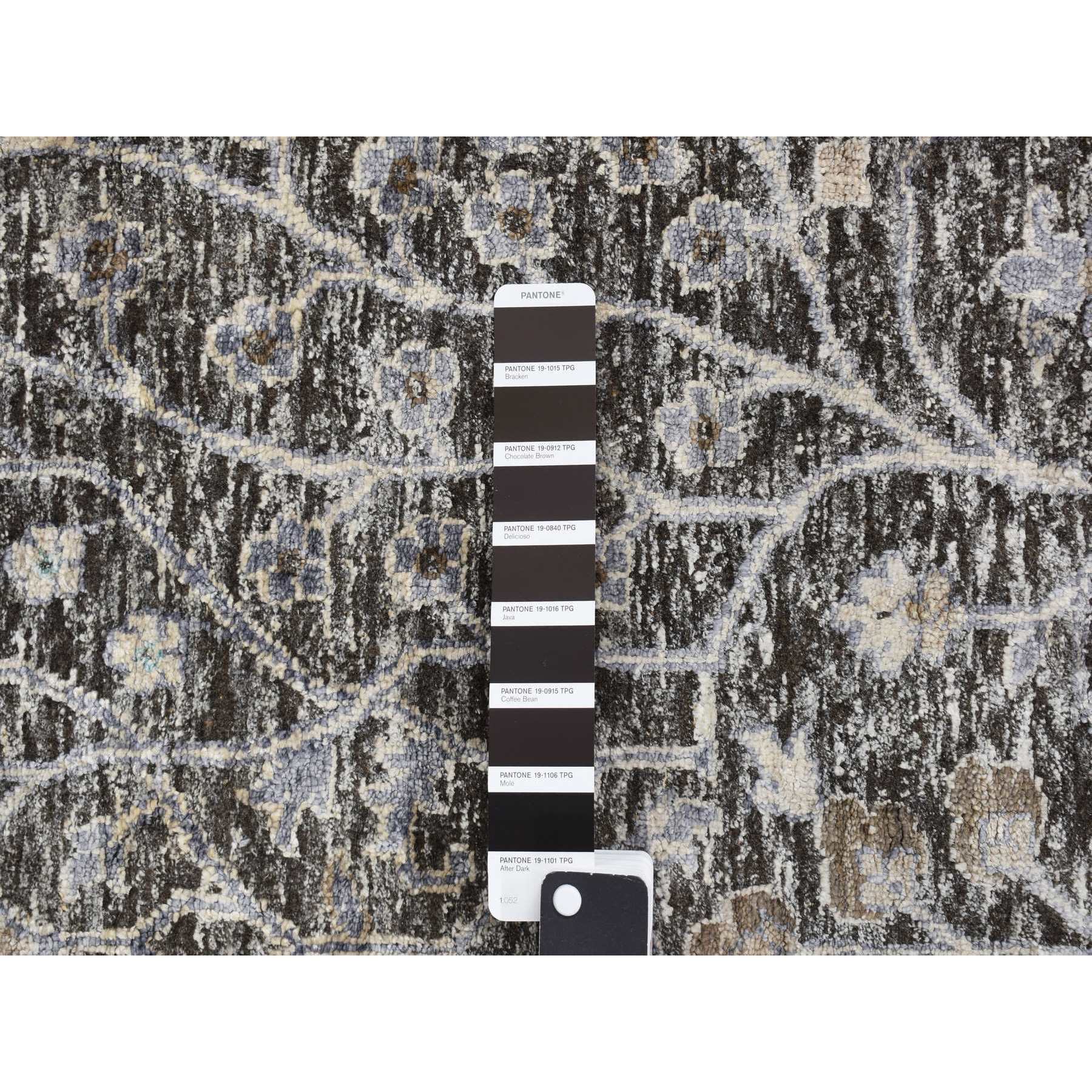 12’x12’ Stone Gray, Cypress Tree Design, Silk with Textured Wool, Hand Knotted, Round Oriental Rug HR78043 - Image 6