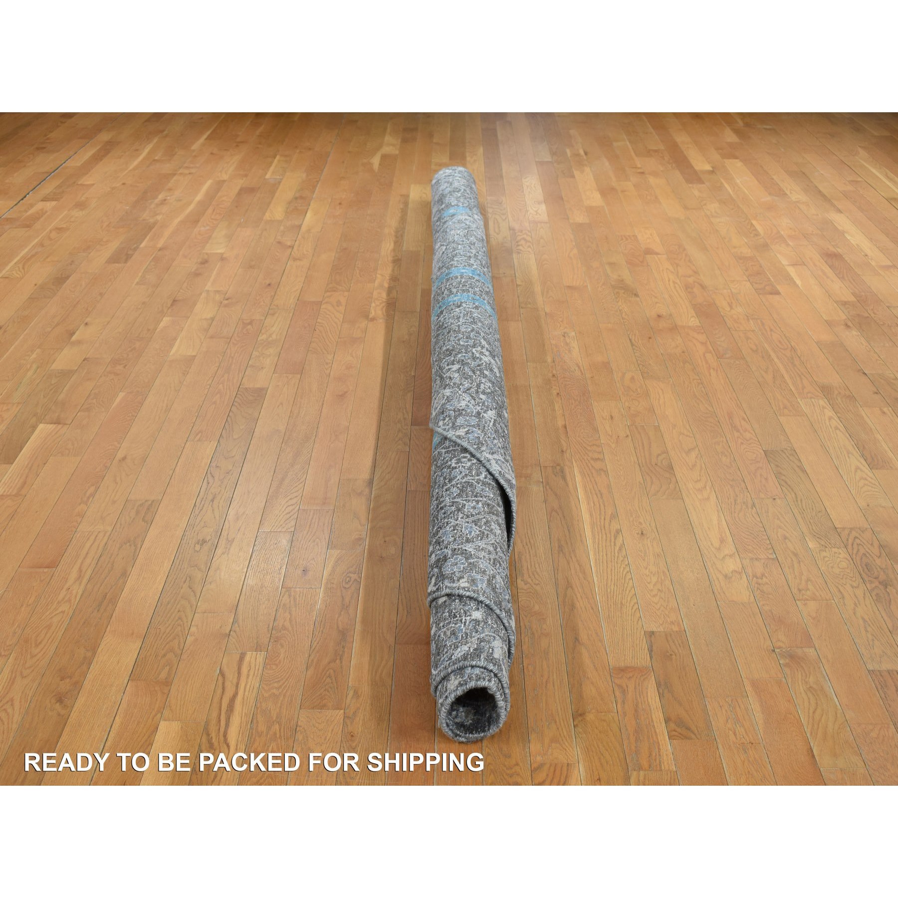 12’x12’ Stone Gray, Cypress Tree Design, Silk with Textured Wool, Hand Knotted, Round Oriental Rug HR78043 - Image 7